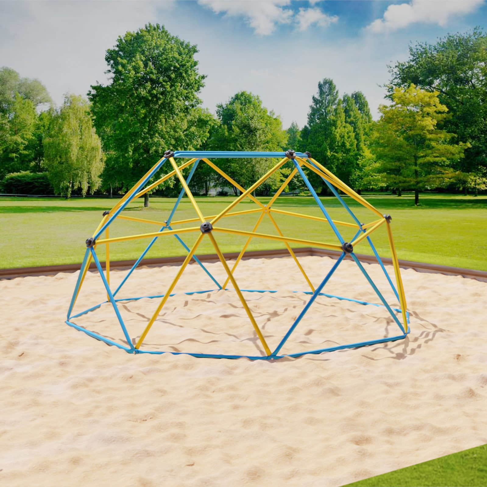 VESKA Garten & Balkon VESKA Dome Climber Kinder Klettergerüst | Geodome Kuppel 244cm (8FT) blau/gelb | Metall-Klettergerät mit HDPE-Griffen blau/gelb