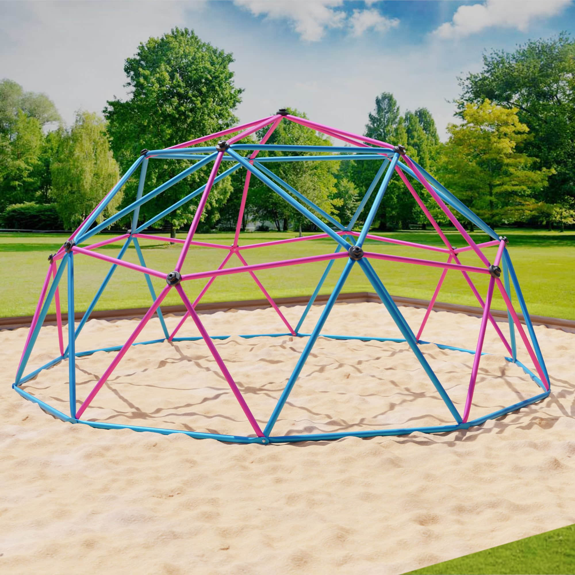 Garten & Balkon VESKA VESKA Dome Climber Kinder Klettergerüst | Geodome Kuppel 244cm (8FT) blau/gelb | Metall-Klettergerät mit HDPE-Griffen blau/pink