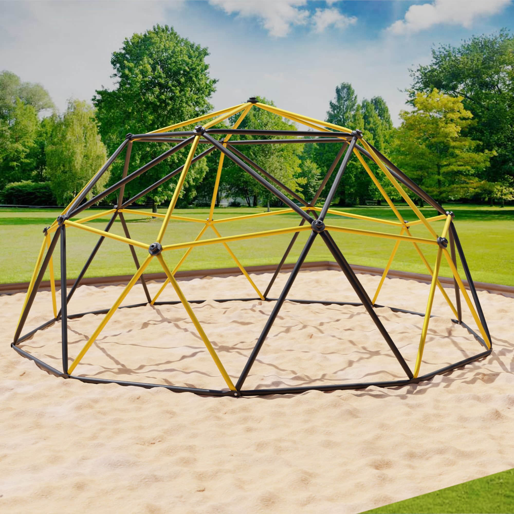 VESKA Dome Climber Kinder Klettergerüst | Geodome Kuppel 244cm (8FT) blau/gelb | Metall-Klettergerät mit HDPE-Griffen grau/gelb Garten & Balkon VESKA