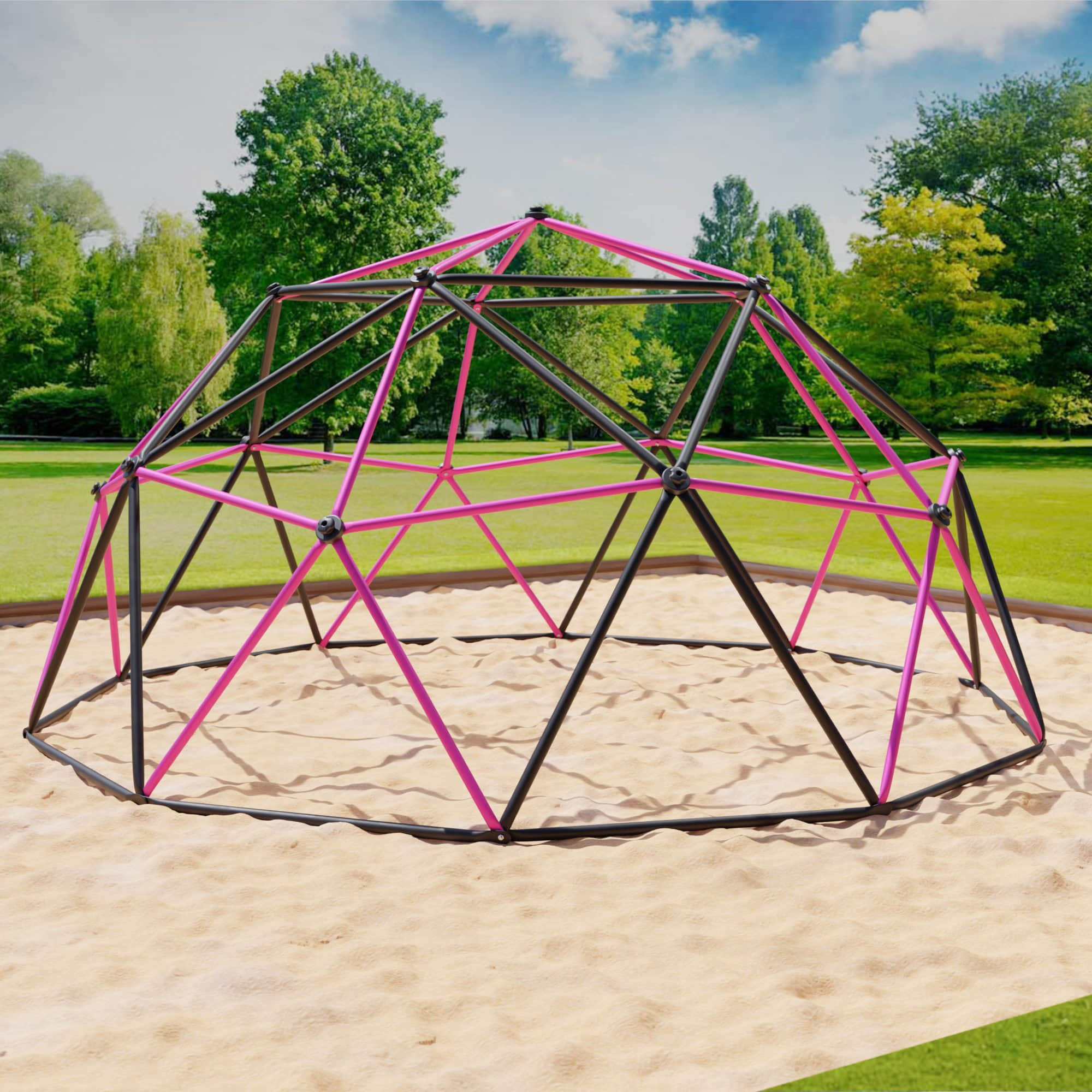 Garten & Balkon VESKA VESKA Dome Climber Kinder Klettergerüst | Geodome Kuppel 244cm (8FT) blau/gelb | Metall-Klettergerät mit HDPE-Griffen grau/pink