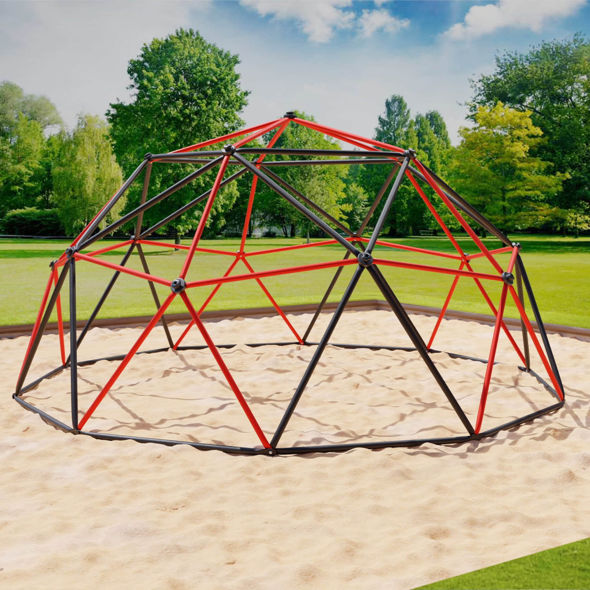 VESKA Dome Climber Kinder Klettergerüst | Geodome Kuppel 244cm (8FT) blau/gelb | Metall-Klettergerät mit HDPE-Griffen grau/rot VESKA Garten & Balkon