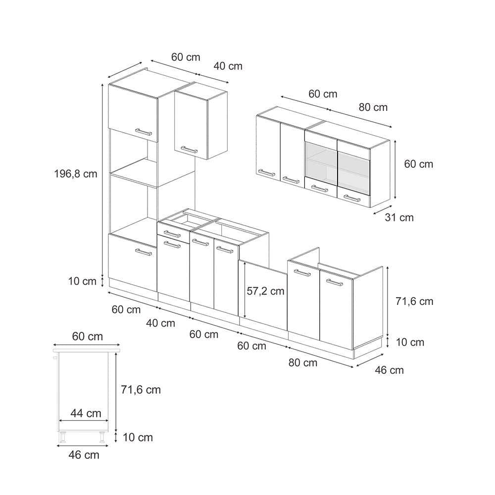 Vicco Vicco R-Line Küchenzeile 300 cm - Sonoma/Weiß mit Hochschrank (ohne AP) | Modulares Küchensystem mit Soft-Close-Scharnieren | Höhenverstellbare Füße Artisan Ei Küchen