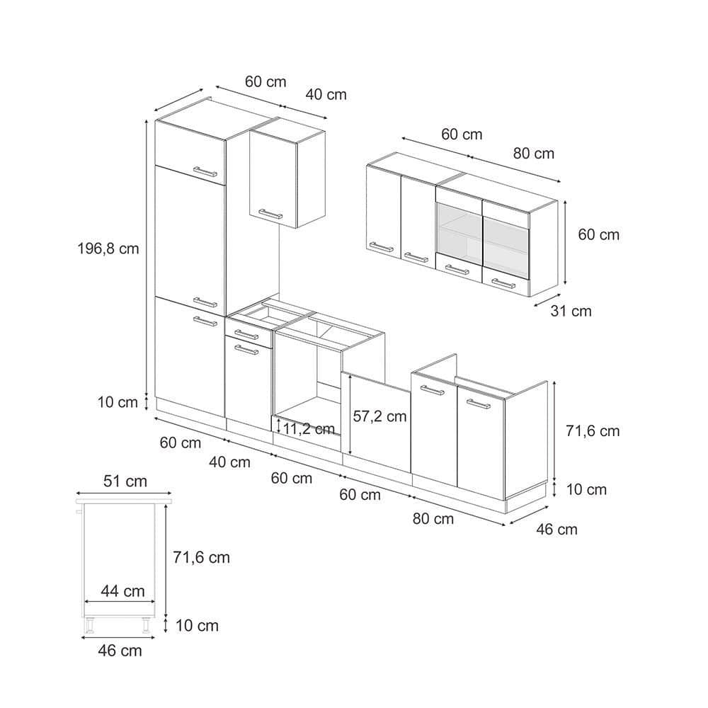 Küchen Vicco Vicco R-Line Küchenzeile | Modulares Küchensystem in Sonoma/Weiß | 300 cm Breite (ohne Arbeitsplatte) | Höhenverstellbar & Erweiterbar Anthrazit