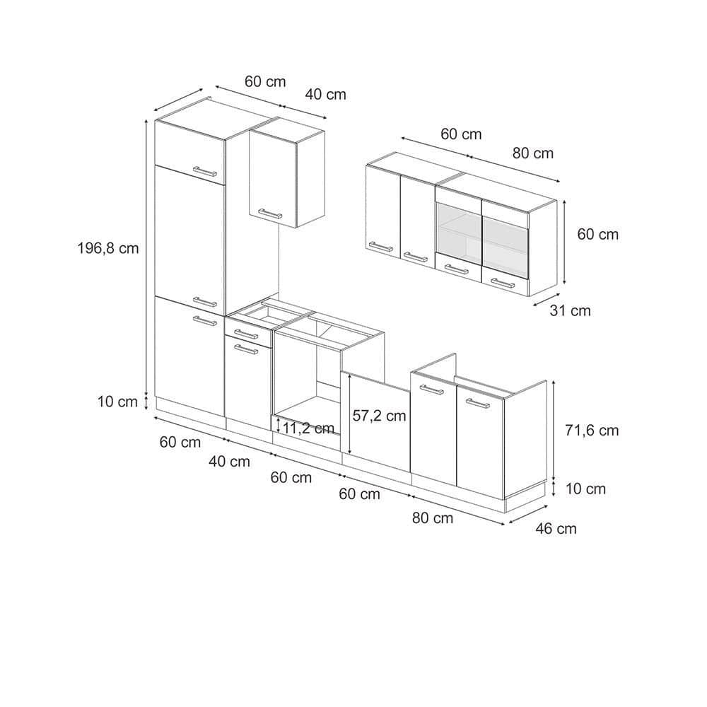 Küchen Vicco Vicco R-Line Küchenzeile | Modulares Küchensystem in Sonoma/Weiß | 300 cm Breite (ohne Arbeitsplatte) | Höhenverstellbar & Erweiterbar Bordeaux H