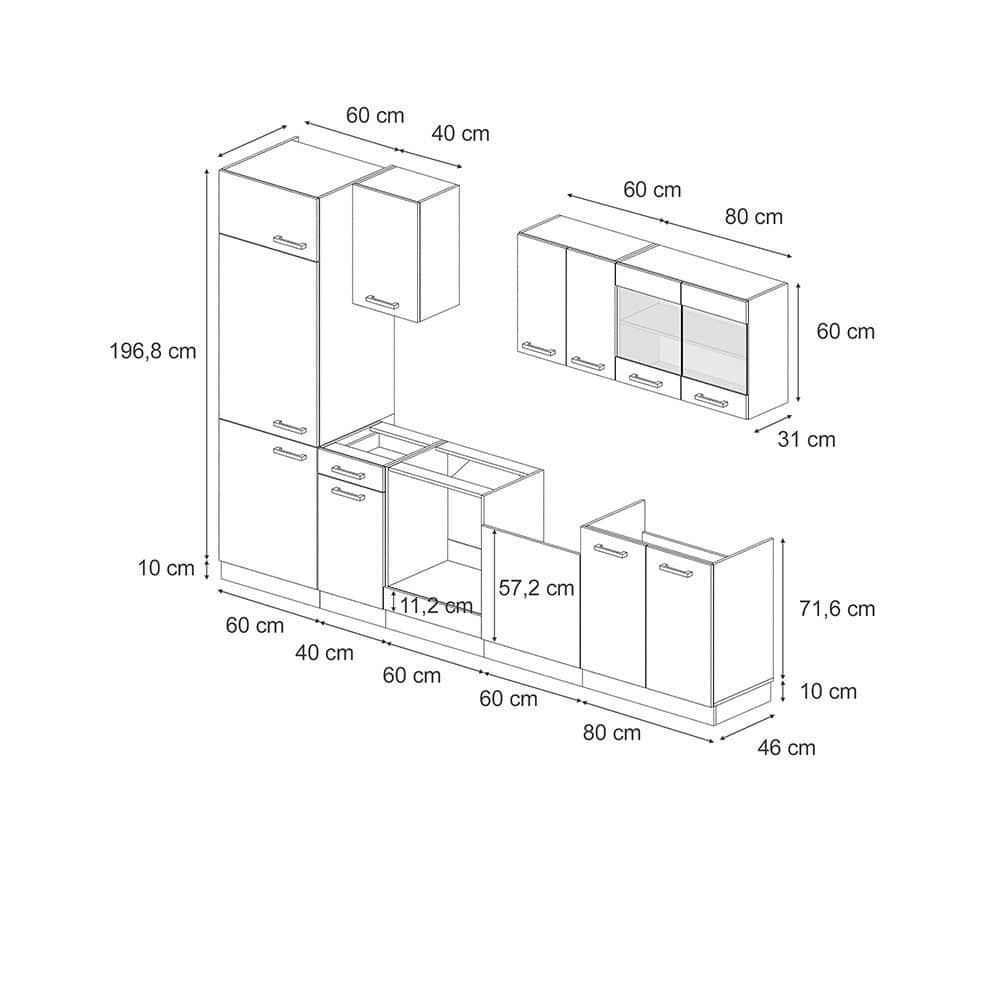 Küchen Vicco Vicco R-Line Küchenzeile | Modulares Küchensystem in Sonoma/Weiß | 300 cm Breite (ohne Arbeitsplatte) | Höhenverstellbar & Erweiterbar Anthrazit