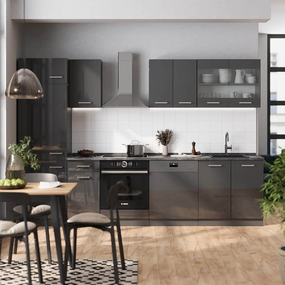 Vicco Küchen Vicco R-Line Küchenzeile | Modulares Küchensystem in Sonoma/Weiß | 300 cm Breite (ohne Arbeitsplatte) | Höhenverstellbar & Erweiterbar Anthrazit
