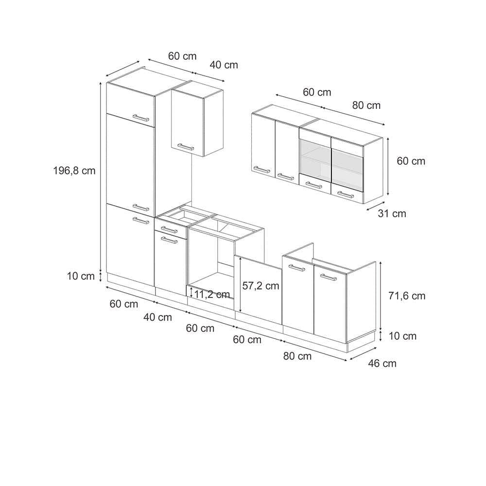 Küchen Vicco Vicco R-Line Küchenzeile | Modulares Küchensystem in Sonoma/Weiß | 300 cm Breite (ohne Arbeitsplatte) | Höhenverstellbar & Erweiterbar Blau-Grau/