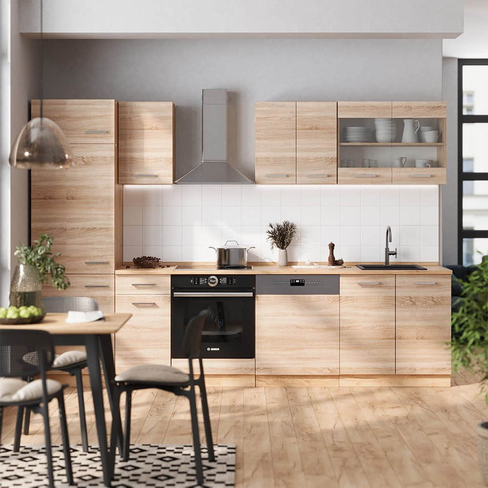 Küchen Vicco Vicco R-Line Küchenzeile | Modulares Küchensystem in Sonoma/Weiß | 300 cm Breite (ohne Arbeitsplatte) | Höhenverstellbar & Erweiterbar Sonoma/Gol