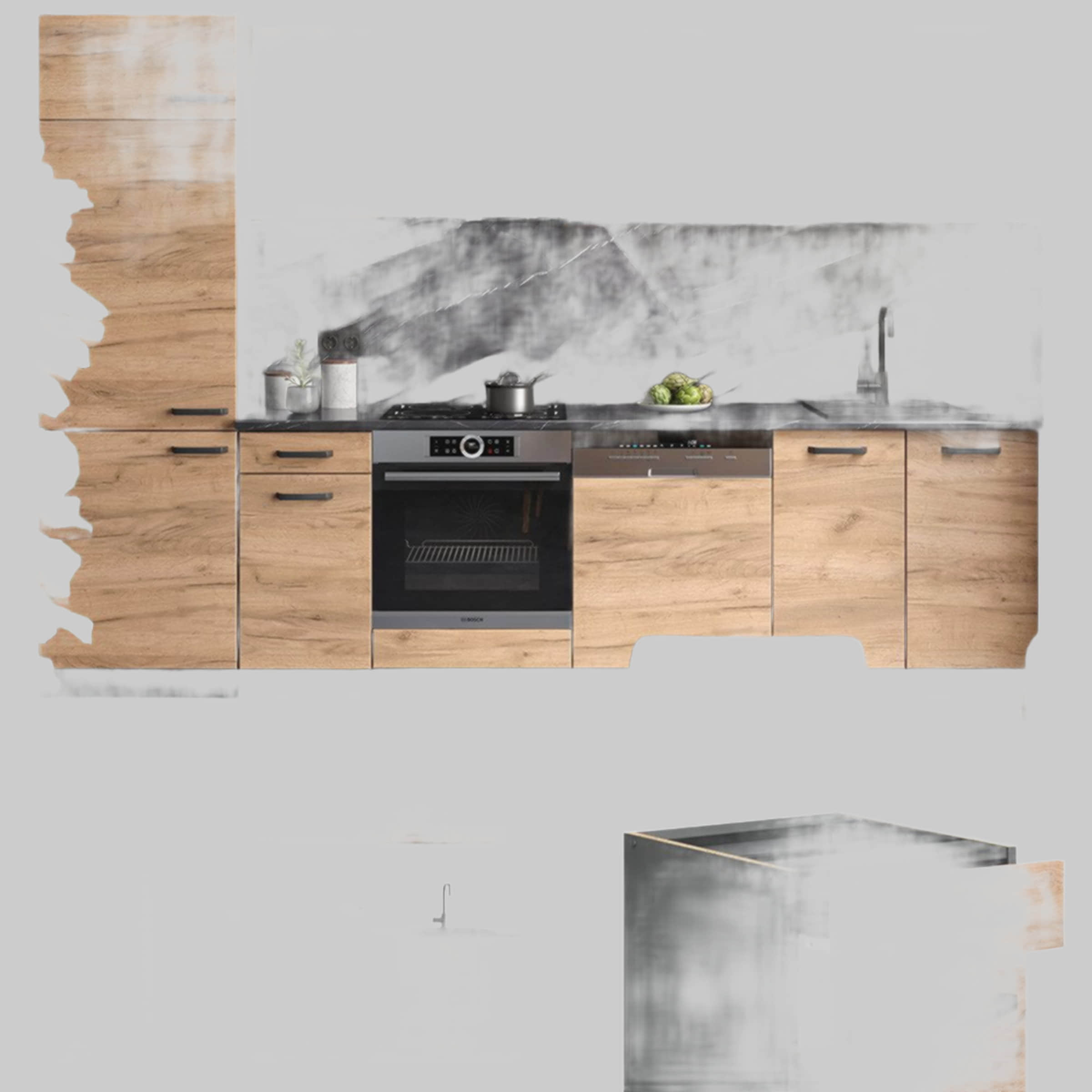 Vicco Küchen Vicco R-Line Küchenzeile | Modulares Küchensystem in Sonoma/Weiß | 300 cm Breite (ohne Arbeitsplatte) | Höhenverstellbar & Erweiterbar Goldkraft