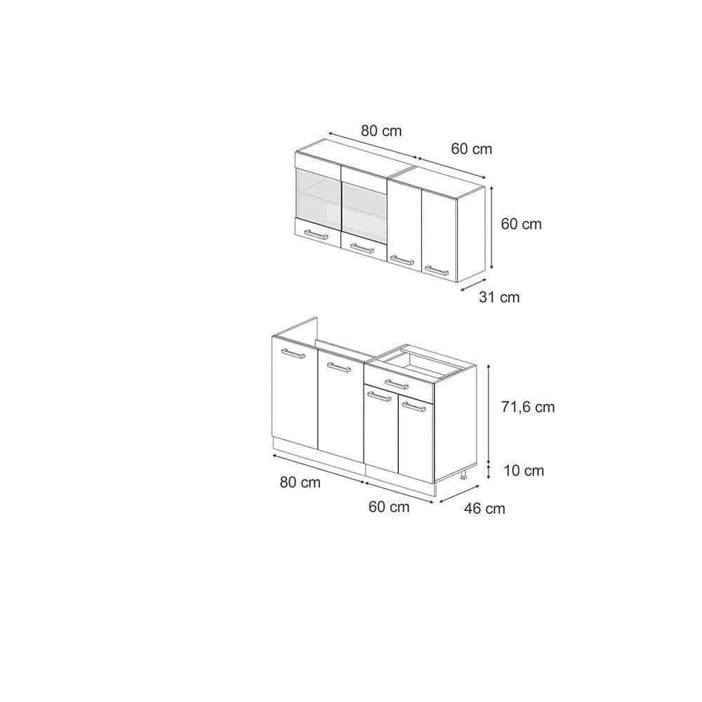 Küchen Vicco Vicco Singleküche R-Line Weiß Landhaus/Goldkraft Eiche 140cm ohne AP | Modulare Küchenzeile mit höhenverstellbaren Füßen | Landhausstil Küche für kleine Räume Anthrazit