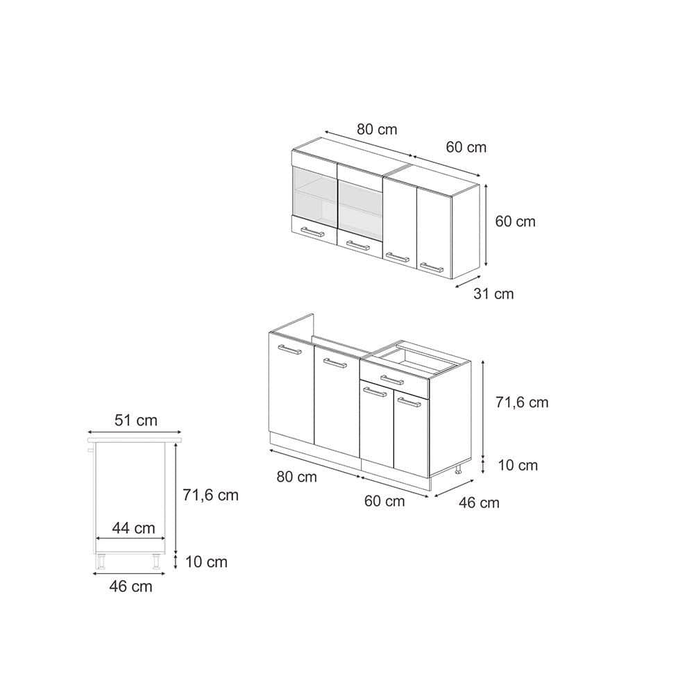 Küchen Vicco Vicco Singleküche R-Line Weiß Landhaus/Goldkraft Eiche 140cm ohne AP | Modulare Küchenzeile mit höhenverstellbaren Füßen | Landhausstil Küche für kleine Räume Anthrazit