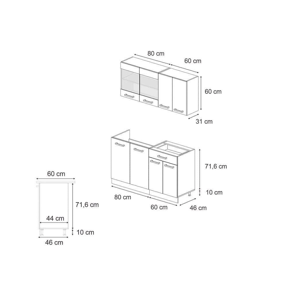 Vicco Vicco Singleküche R-Line Weiß Landhaus/Goldkraft Eiche 140cm ohne AP | Modulare Küchenzeile mit höhenverstellbaren Füßen | Landhausstil Küche für kleine Räume Bordeaux H Küchen