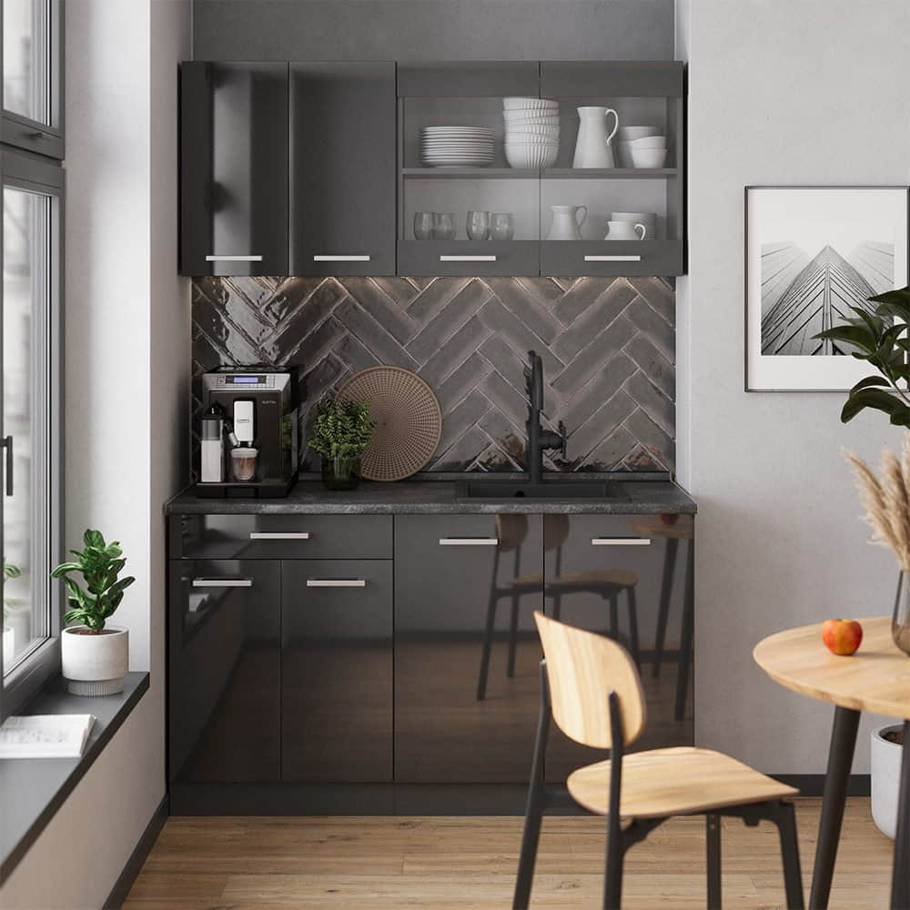 Vicco Singleküche R-Line Weiß Landhaus/Goldkraft Eiche 140cm ohne AP | Modulare Küchenzeile mit höhenverstellbaren Füßen | Landhausstil Küche für kleine Räume Anthrazit Vicco Küchen
