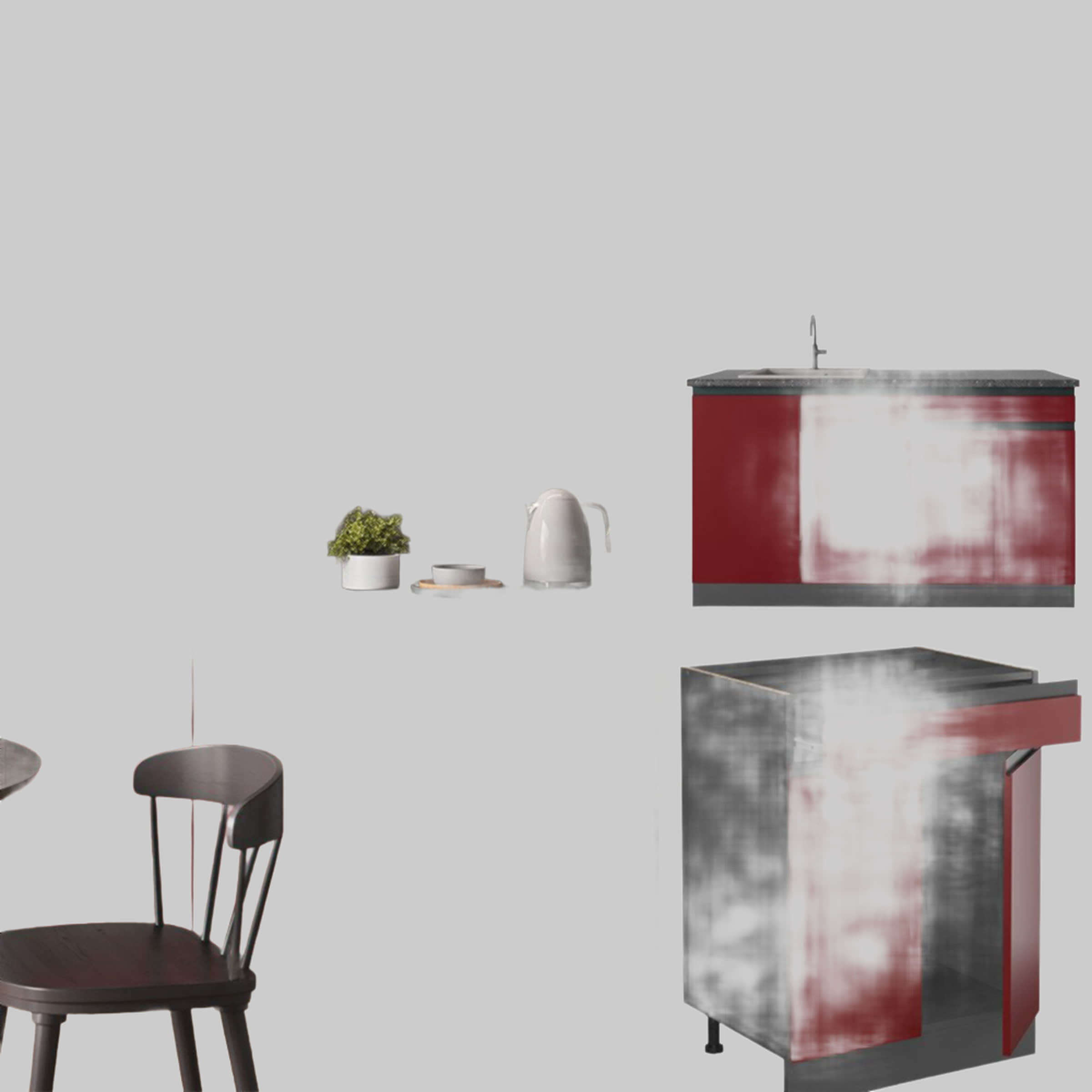Vicco Küchen Vicco Singleküche R-Line Weiß Landhaus/Goldkraft Eiche 140cm ohne AP | Modulare Küchenzeile mit höhenverstellbaren Füßen | Landhausstil Küche für kleine Räume Rot/Anthra