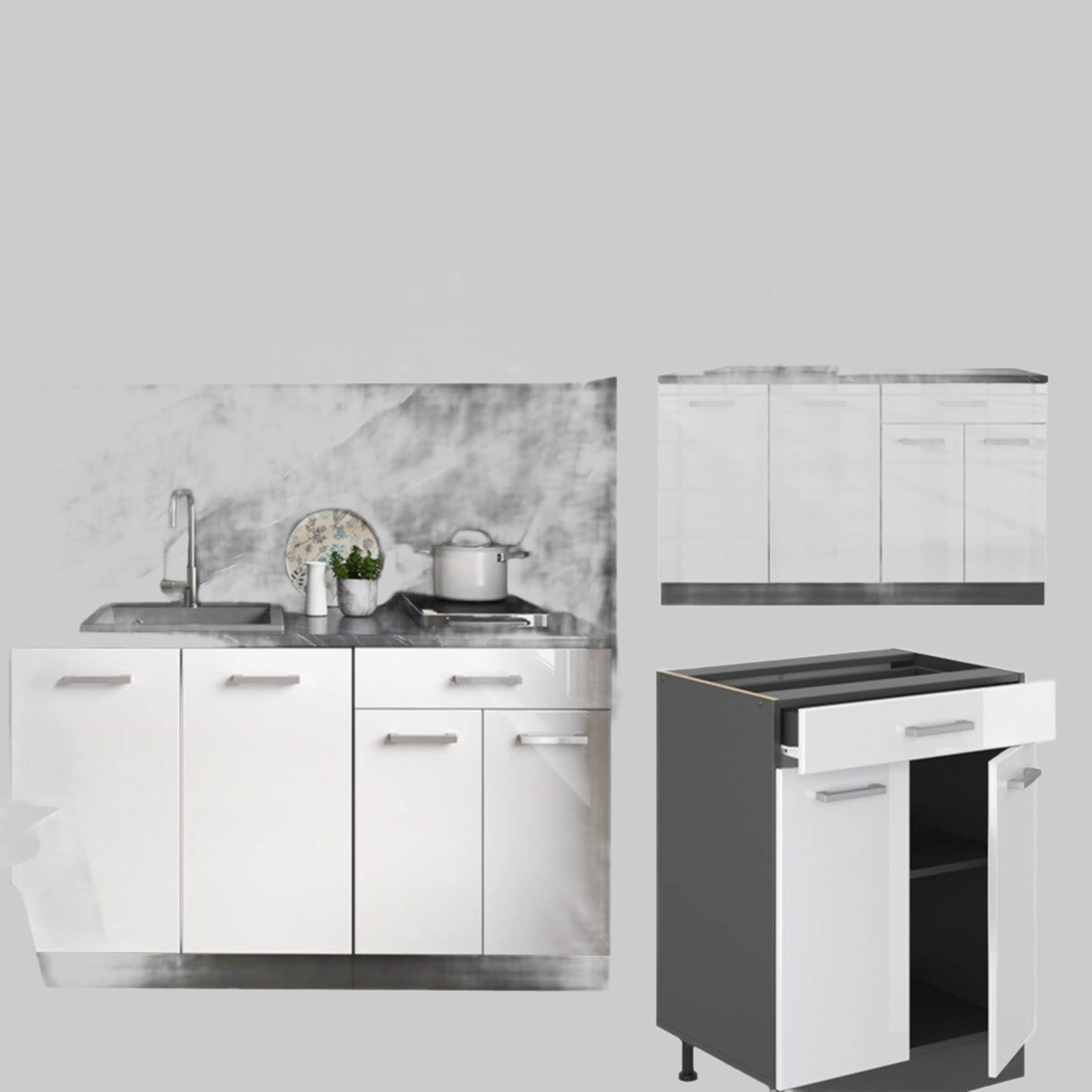 Vicco Vicco Singleküche R-Line Weiß Landhaus/Goldkraft Eiche 140cm ohne AP | Modulare Küchenzeile mit höhenverstellbaren Füßen | Landhausstil Küche für kleine Räume Weiß Hochg Küchen