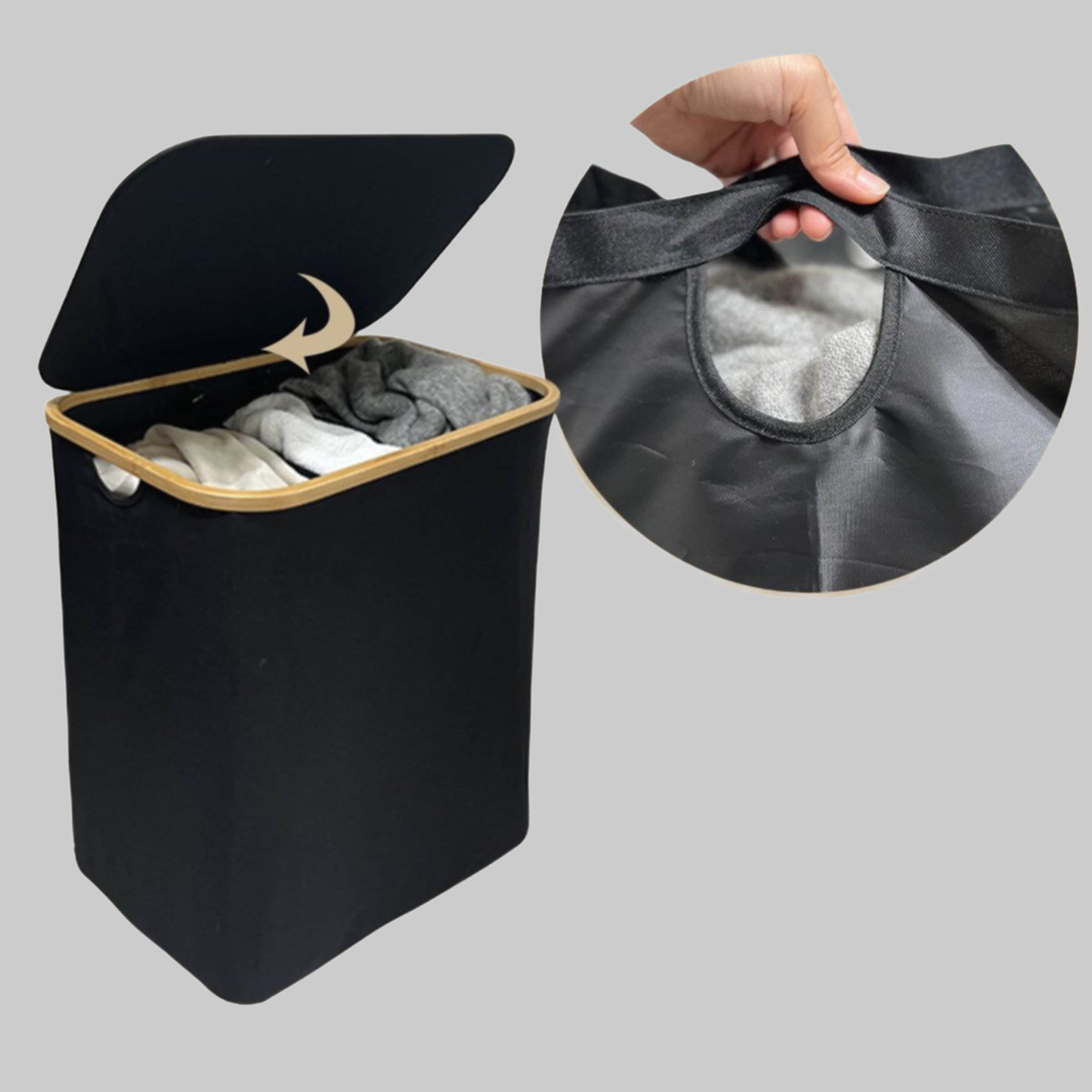 Bad & Sanitär WAOHO WAOHO Premium Wäschekorb faltbar mit Deckel - 160L XXL Volumen, 3 Fächer System, 2 herausnehmbare Wäschesäcke, wasserdicht & platzsparend faltbar (Bambusrahmen)