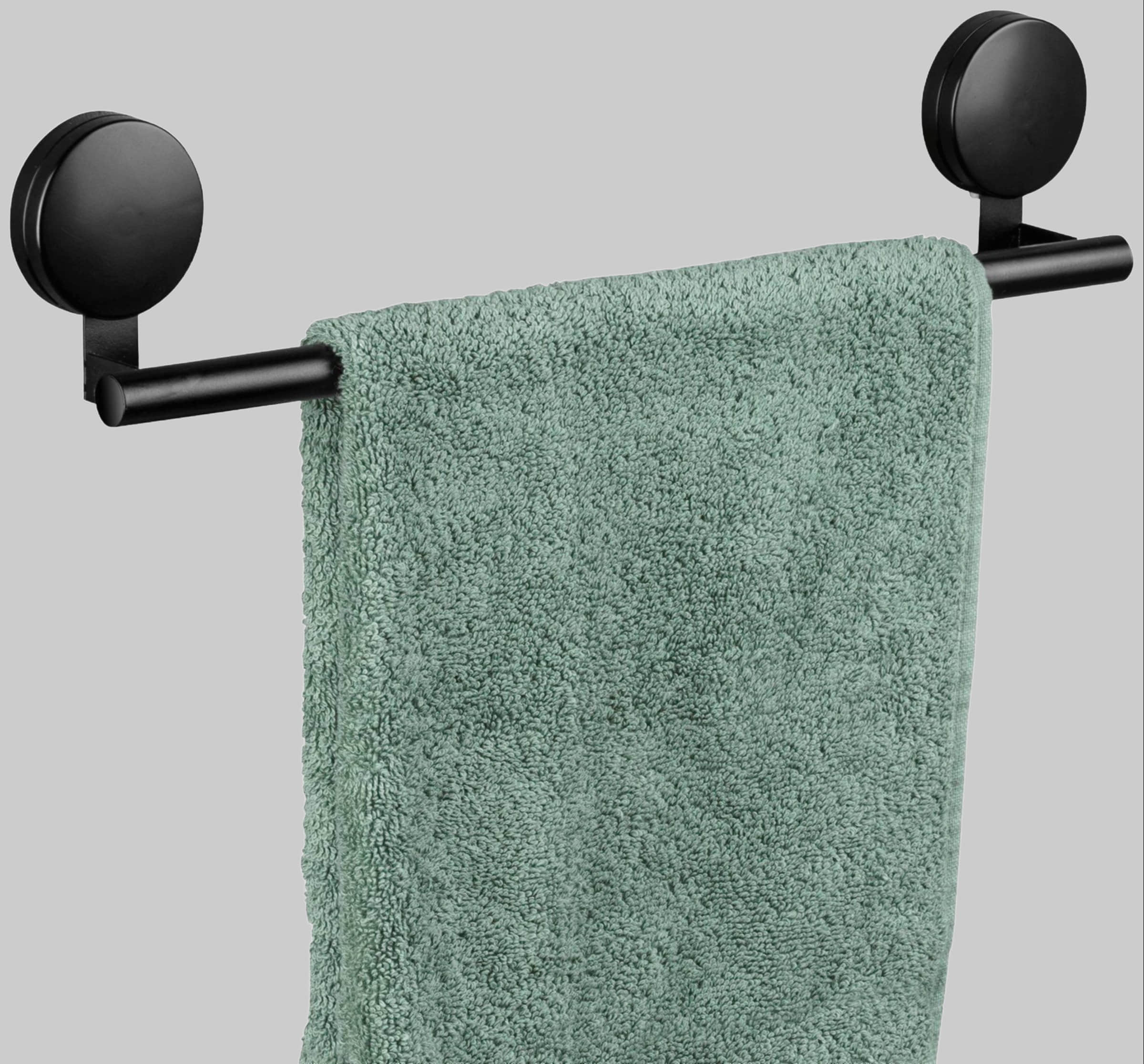 WENKO Static-Loc® Plus Pavia 40cm Matte Black Steel Towel Rail - No-Drill Mounting | Industrial Bathroom Organizer Bad & Sanitär WENKO