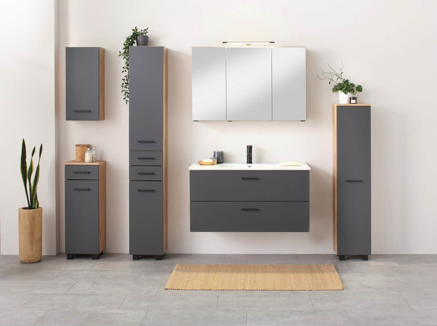 Welltime Hängeschrank Trento - Modernes Badmöbel mit 2 Einlegeböden, 30 cm Breite, Made in Germany grau matt Schränke welltime