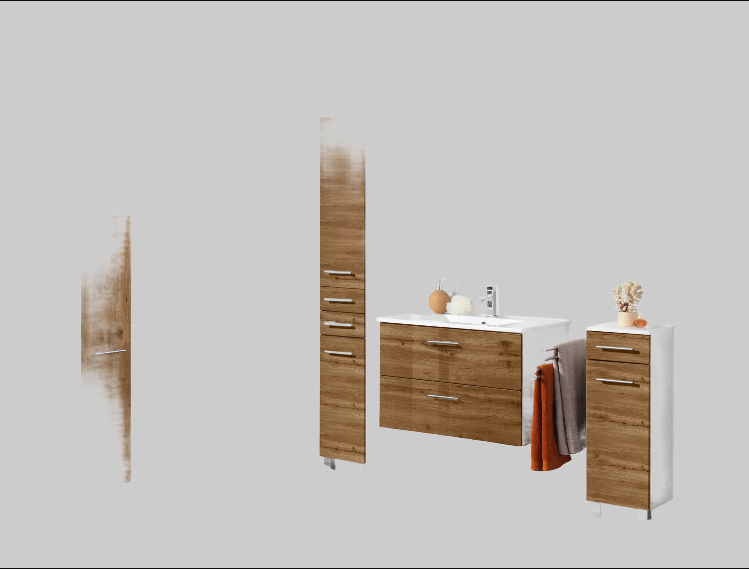 Schränke welltime Welltime Hochschrank Trento | 30cm schmaler Bad-Seitenschrank mit Stauraum | MDF-Fronten & Edelstahlgriffe | Verschiedene Farben | Made in Germany wotaneiche
