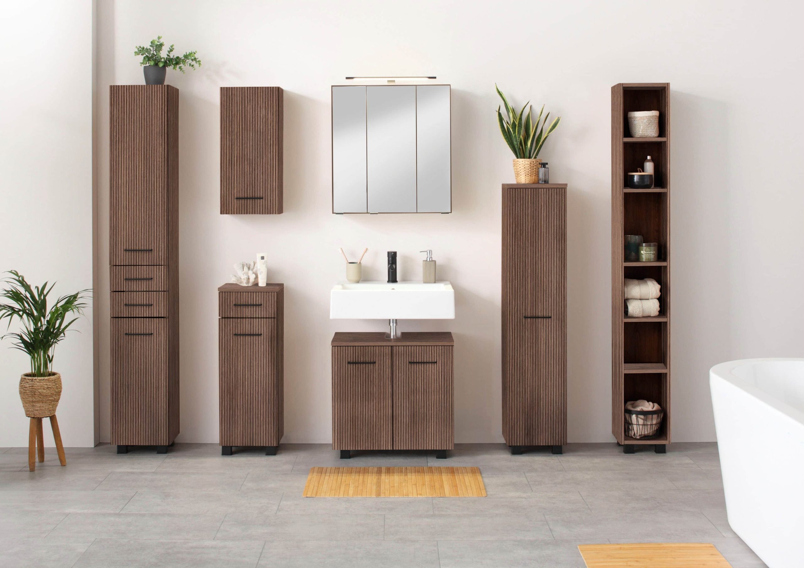 Schränke welltime Welltime Hochschrank Trento | 30cm schmaler Bad-Seitenschrank mit Stauraum | MDF-Fronten & Edelstahlgriffe | Verschiedene Farben | Made in Germany cannello e