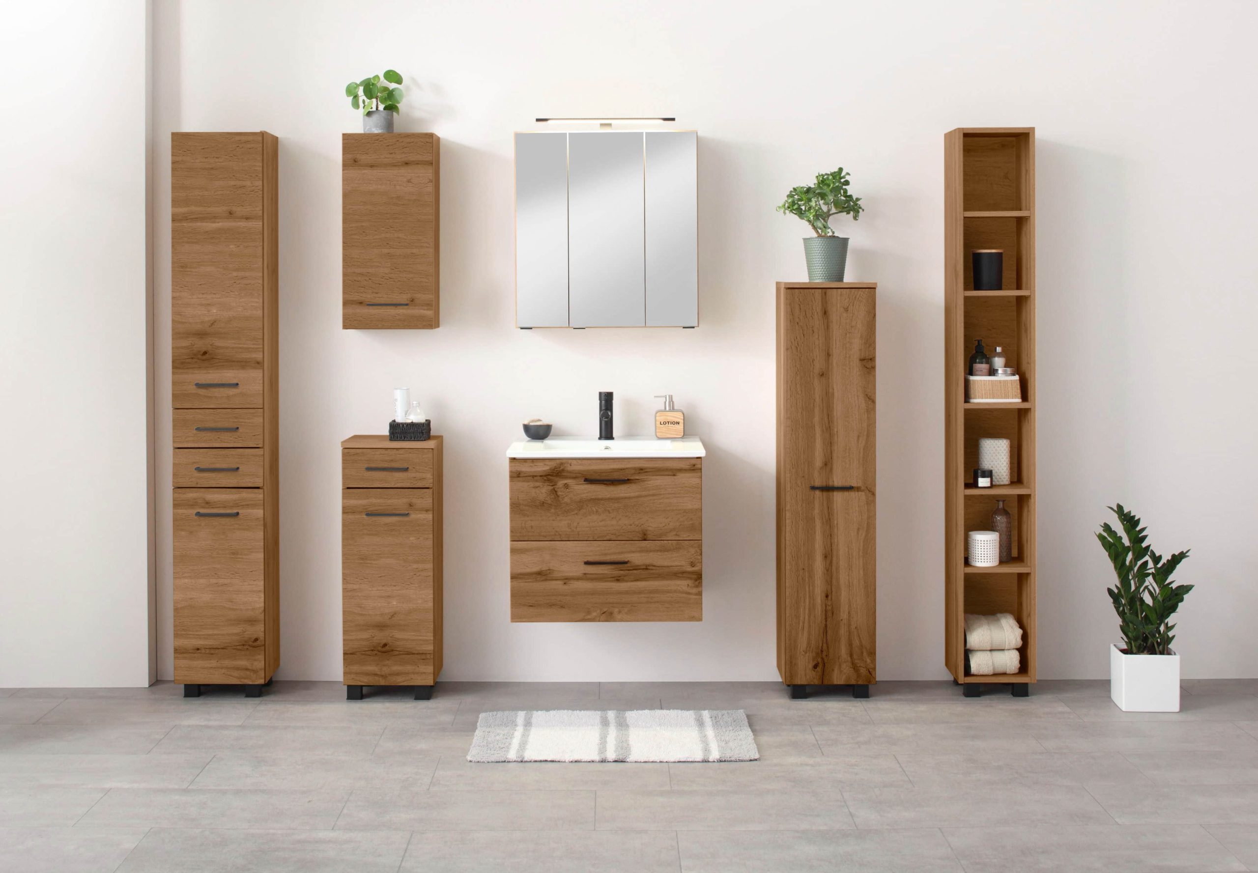 welltime Schränke Welltime Midischrank Trento | Badmöbel 30 cm Breite | 1 Tür | Made in Germany | Grau wotan eiche