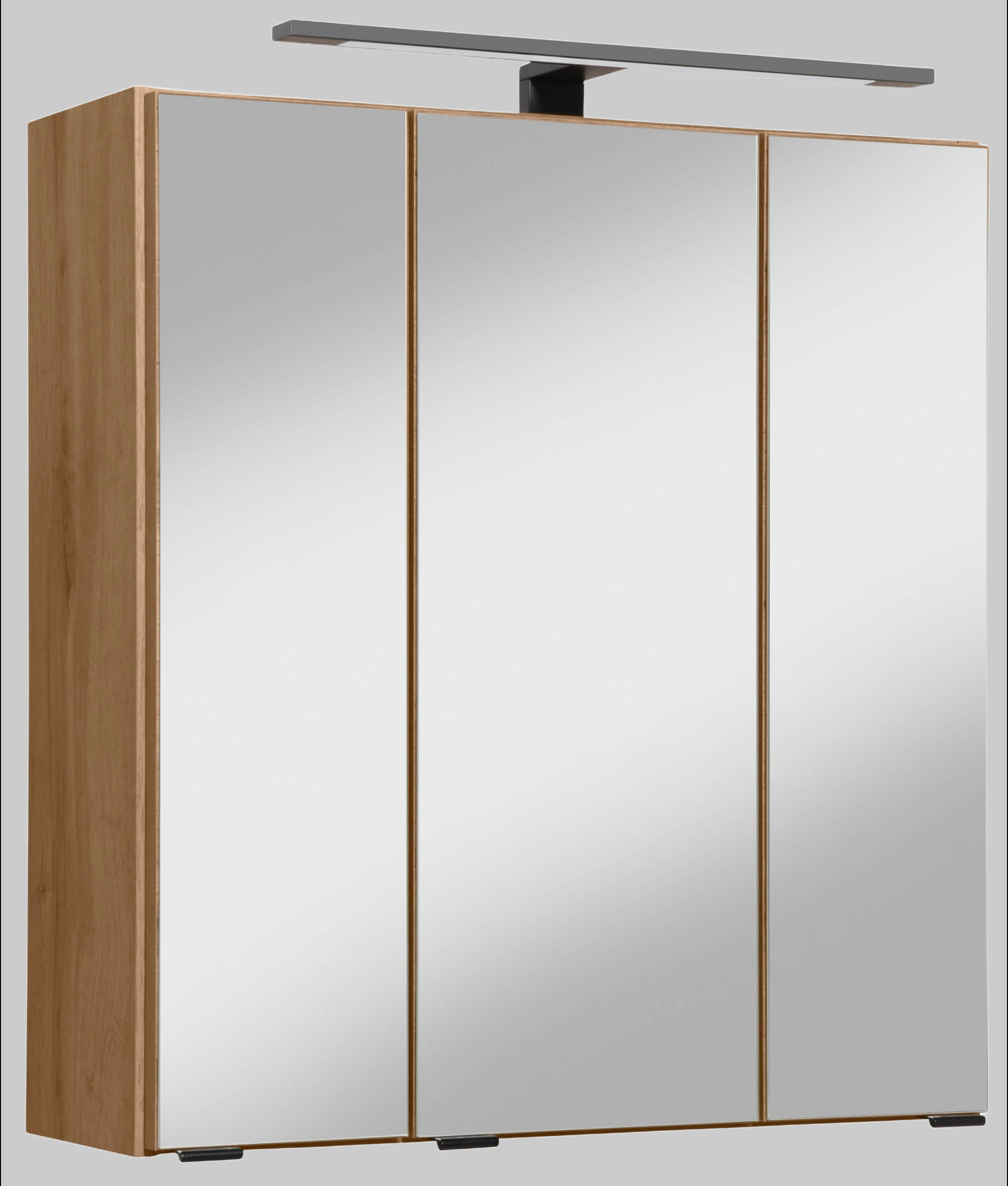 Welltime Spiegelschrank Trento 60 cm - Moderner Badezimmerschrank mit 3D-Spiegeltüren, LED-Beleuchtung & verstellbaren Glasböden in Braun wotaneiche welltime Schränke
