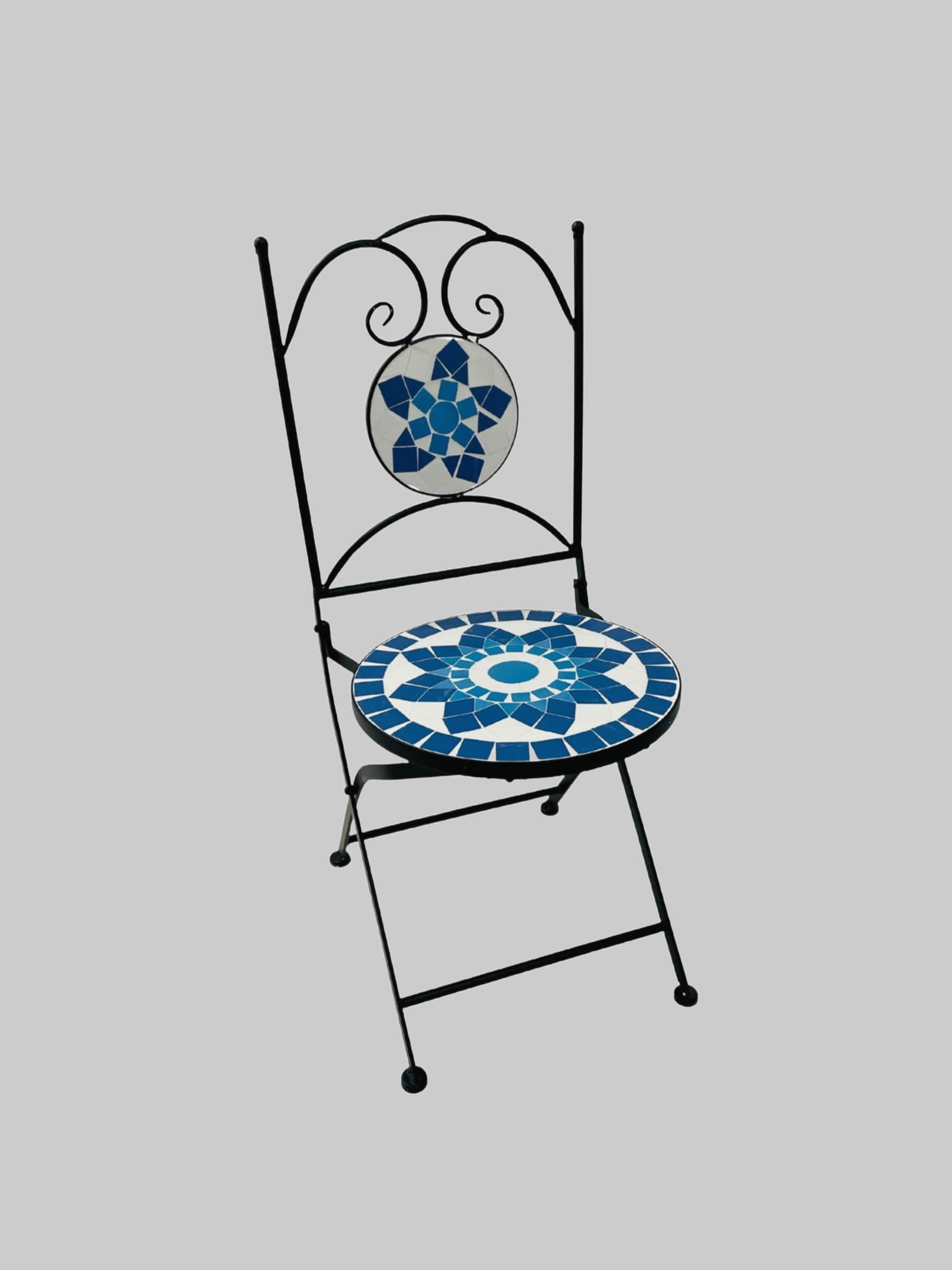 Wohnando Wohnando Premium Bistroset weiß mit Mosaik-Design - 3-teiliges klappbares Gartenmöbel-Set für Balkon & Terrasse Tische