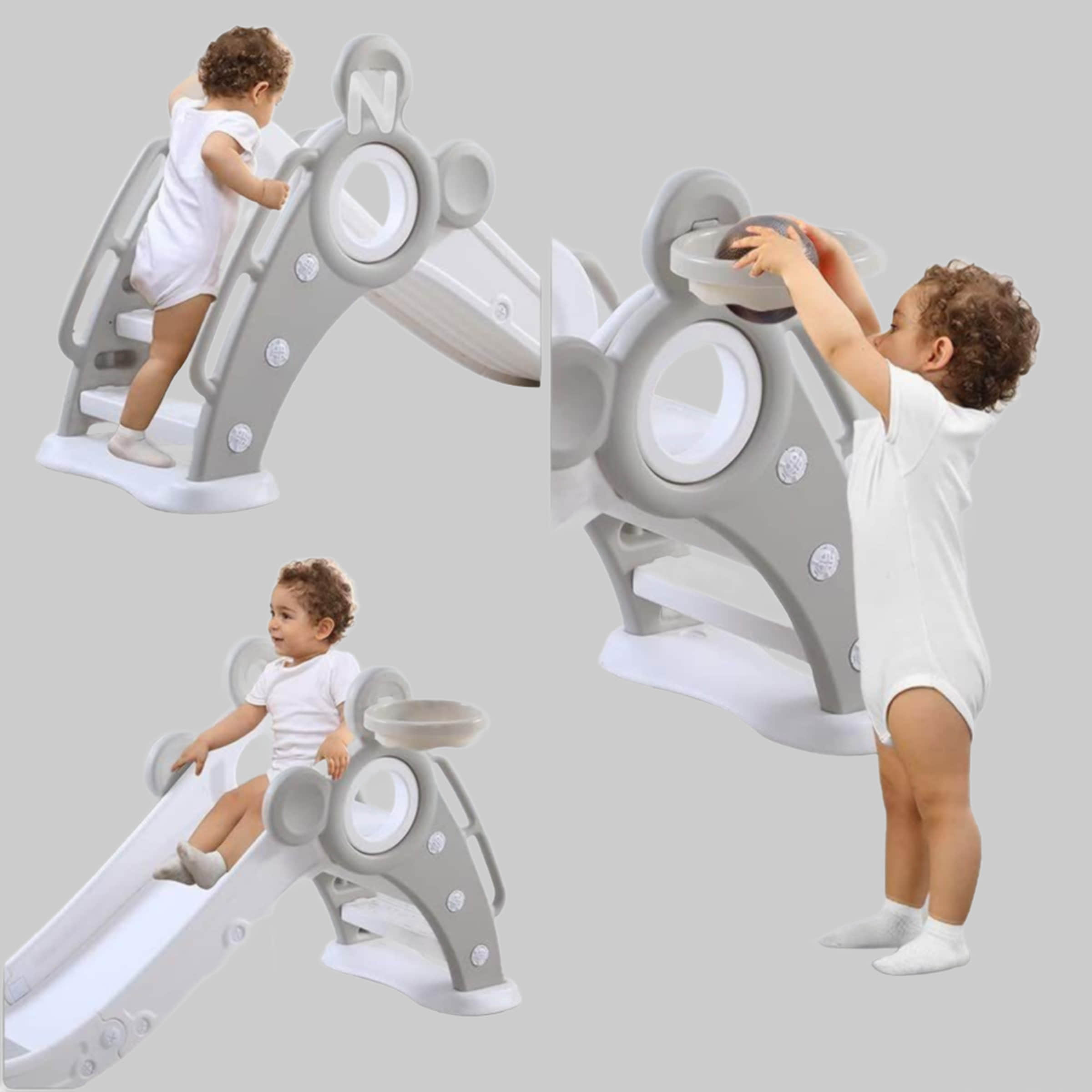 Garten & Balkon YOLEO YOLEO Foldable Kids Slide with Basketball Hoop - Safe Toddler Slide for Indoor/Outdoor Play Ages 1-3 Years Grau