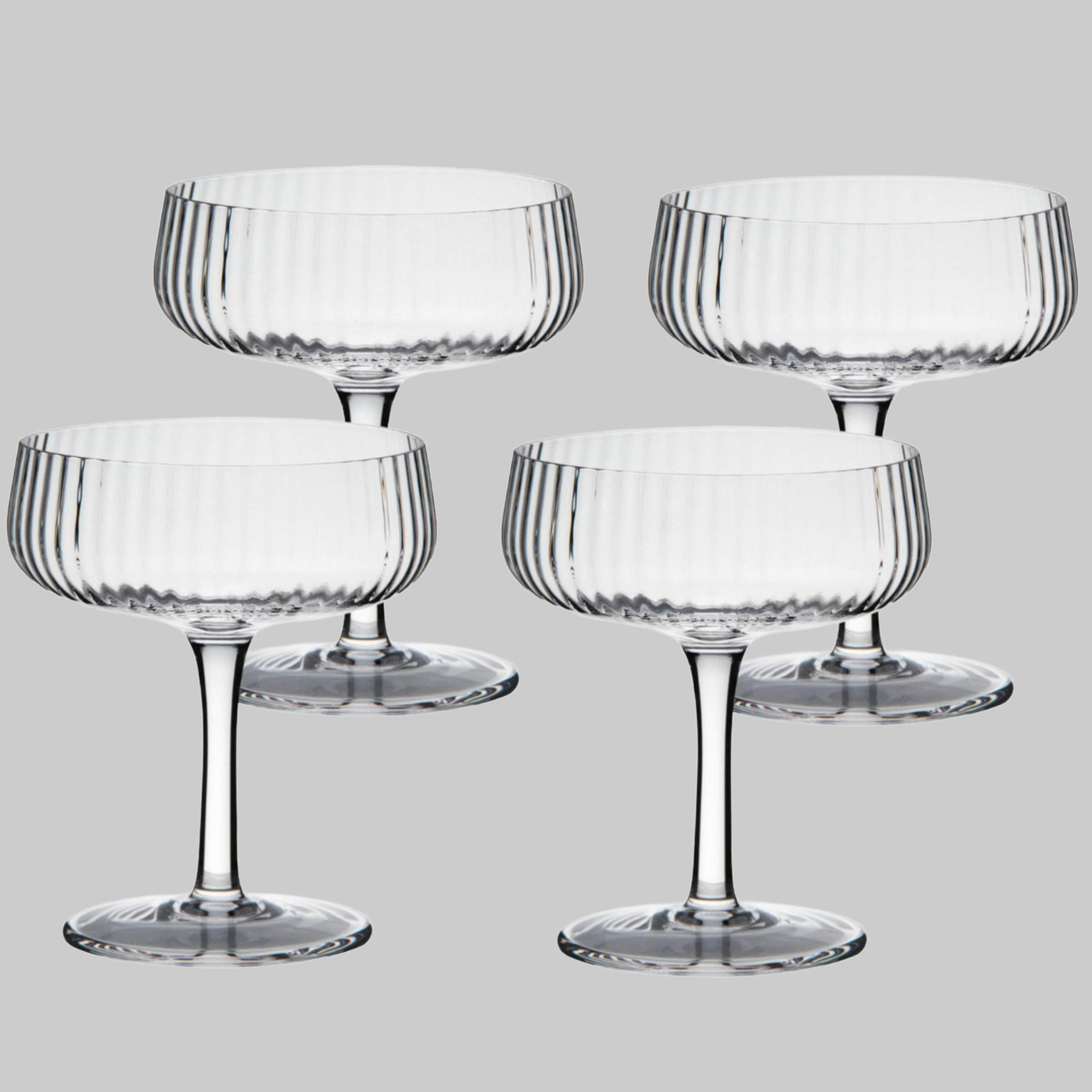Zoha Riffle Champagne Glas - Elegantes Margarita & Cocktailglas (255ml) aus hochwertigem Borosilikatglas - Spülmaschinengeeignet mit kunstvollem Rillendesign Geschirr & Tischaccessoires Zoha