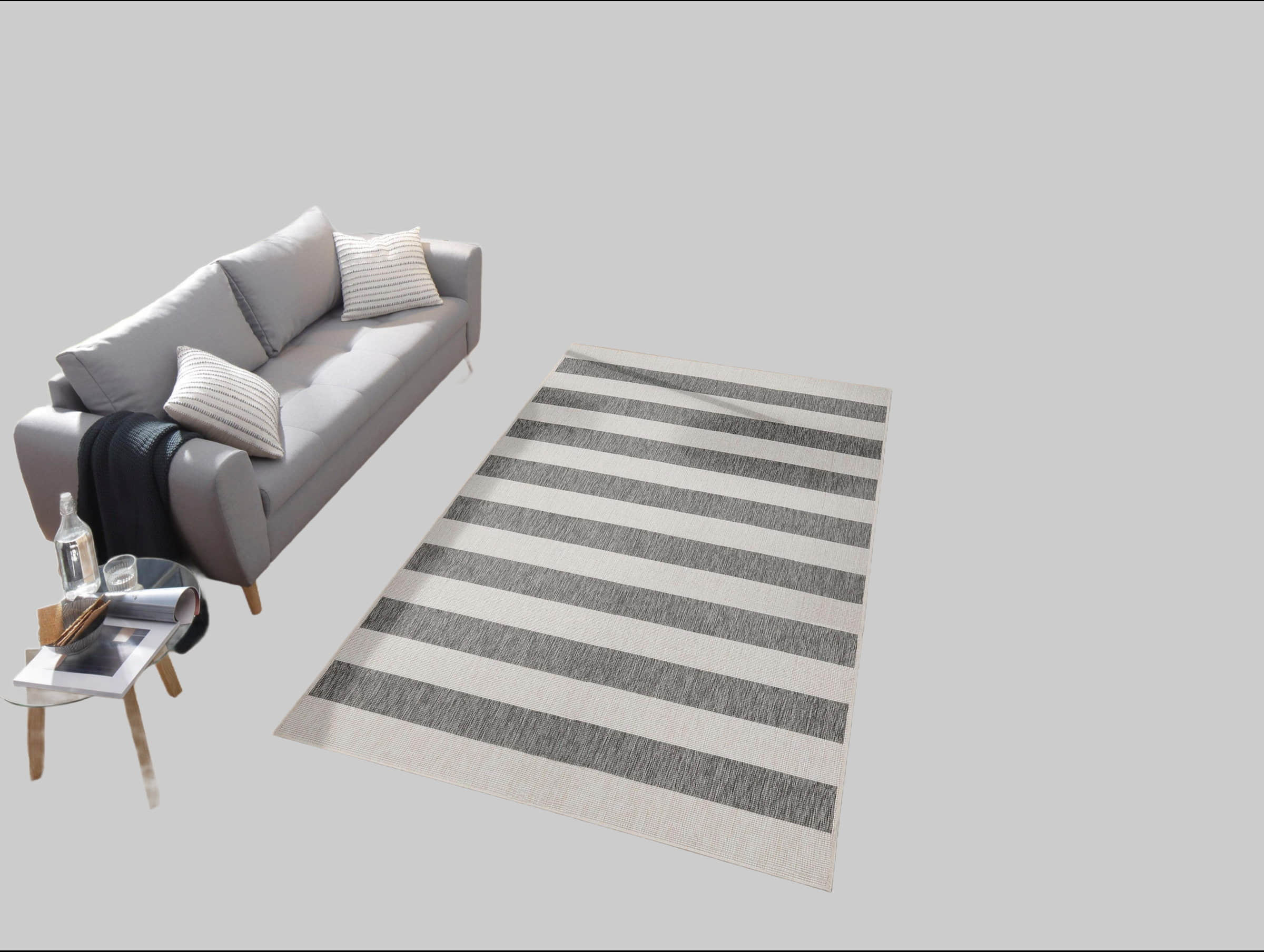 andas 'Alan' Reversible Scandi Rug - Weatherproof Indoor/Outdoor Striped Design (5mm Thick, Double-Sided) | Boho-Chic Home Decor grau Teppiche andas