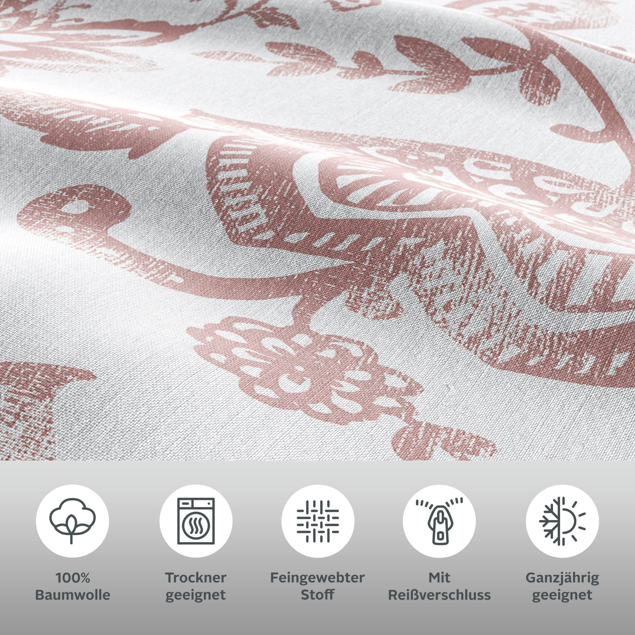 andas Nordby Reversible Cotton Bedding Set | 2-Piece Scandinavian Design | OEKO-TEX Certified | 135x200 cm+ Sizes | Year-Round Comfort rosé Bettwäsche andas