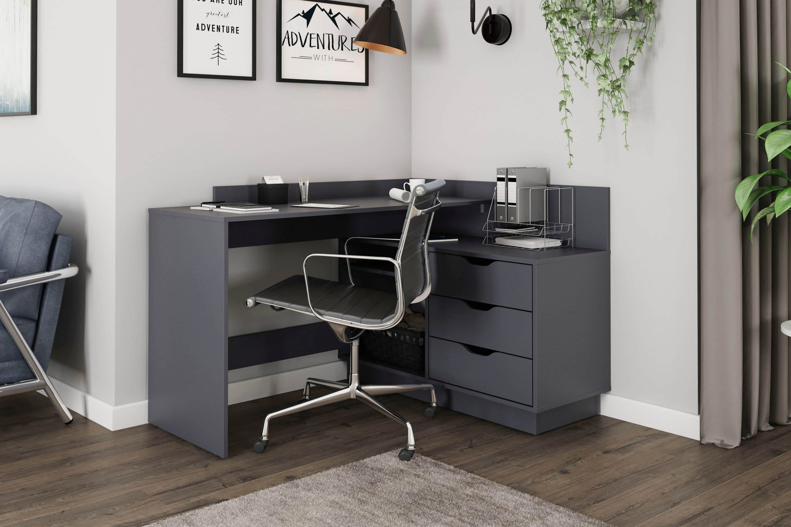 byLIVING Tische byLIVING Eckschreibtisch »Bern« - Moderner L-Schreibtisch mit 3 Schubladen, 129 cm Breite, rechts/links montierbar, FSC®-zertifiziert anthrazit