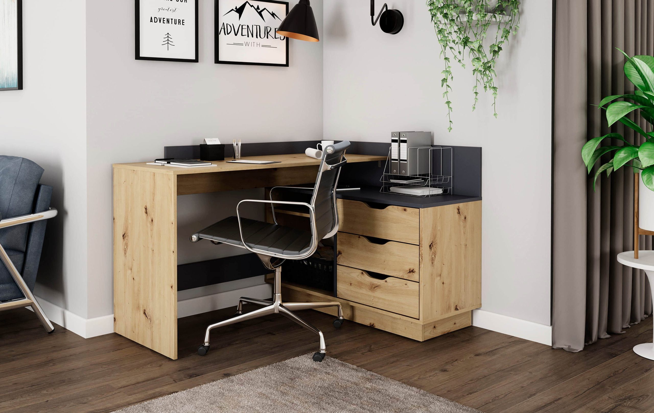 byLIVING Tische byLIVING Eckschreibtisch »Bern« - Moderner L-Schreibtisch mit 3 Schubladen, 129 cm Breite, rechts/links montierbar, FSC®-zertifiziert Artisan Ei