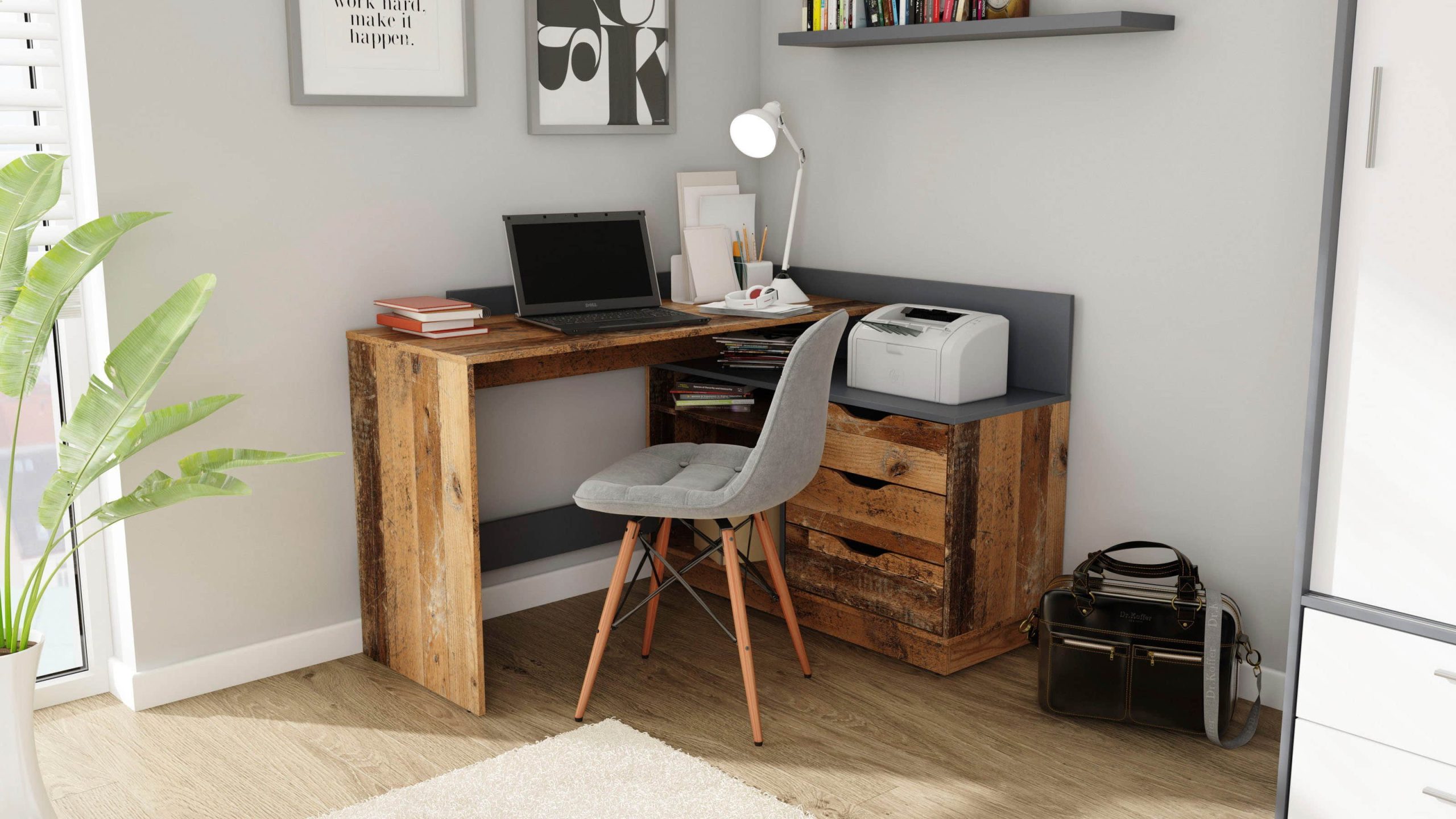 byLIVING Eckschreibtisch »Bern« - Moderner L-Schreibtisch mit 3 Schubladen, 129 cm Breite, rechts/links montierbar, FSC®-zertifiziert Old Wood/A Tische byLIVING
