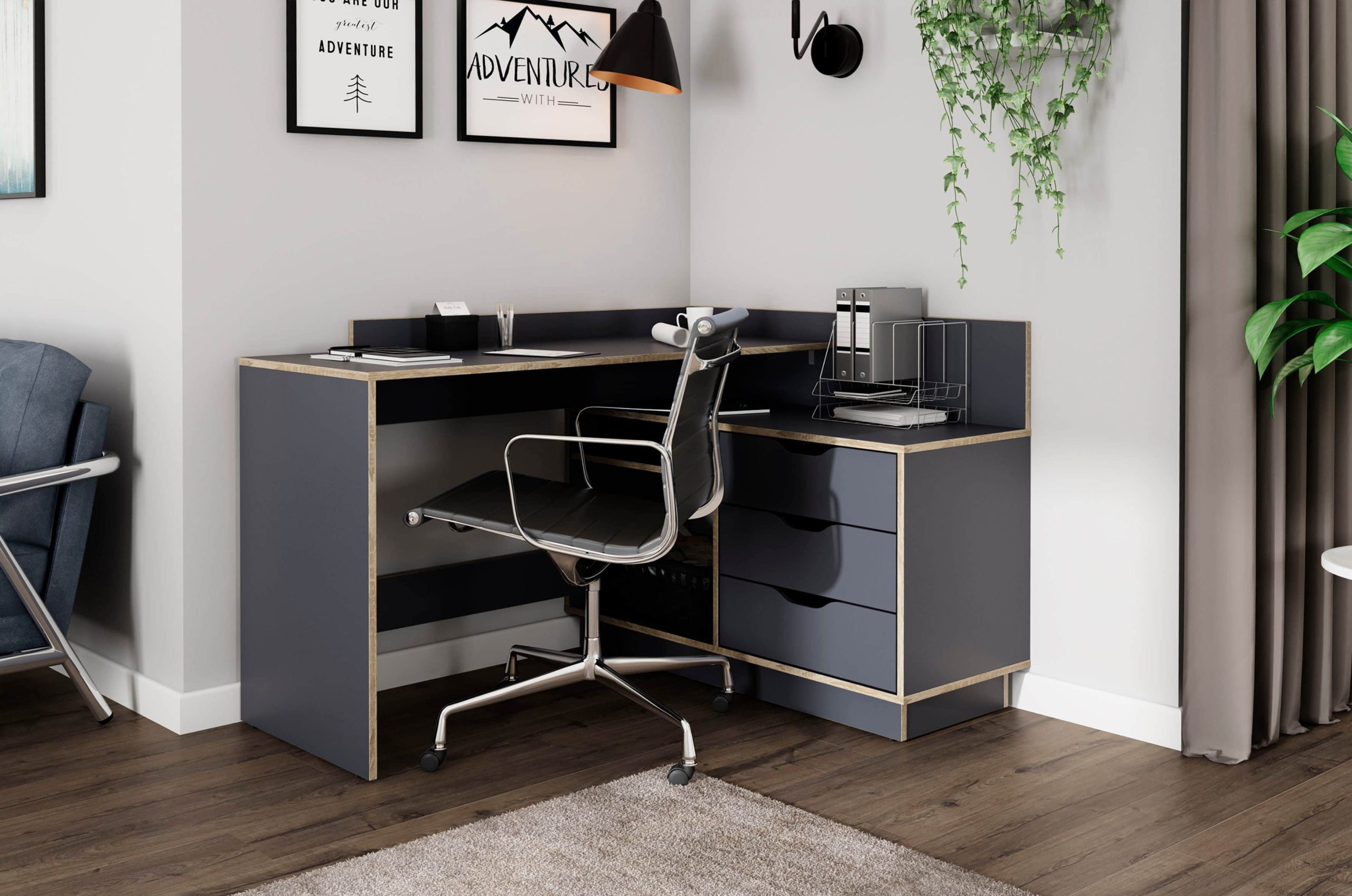 Tische byLIVING byLIVING Eckschreibtisch »Bern« - Moderner L-Schreibtisch mit 3 Schubladen, 129 cm Breite, rechts/links montierbar, FSC®-zertifiziert anthrazit/