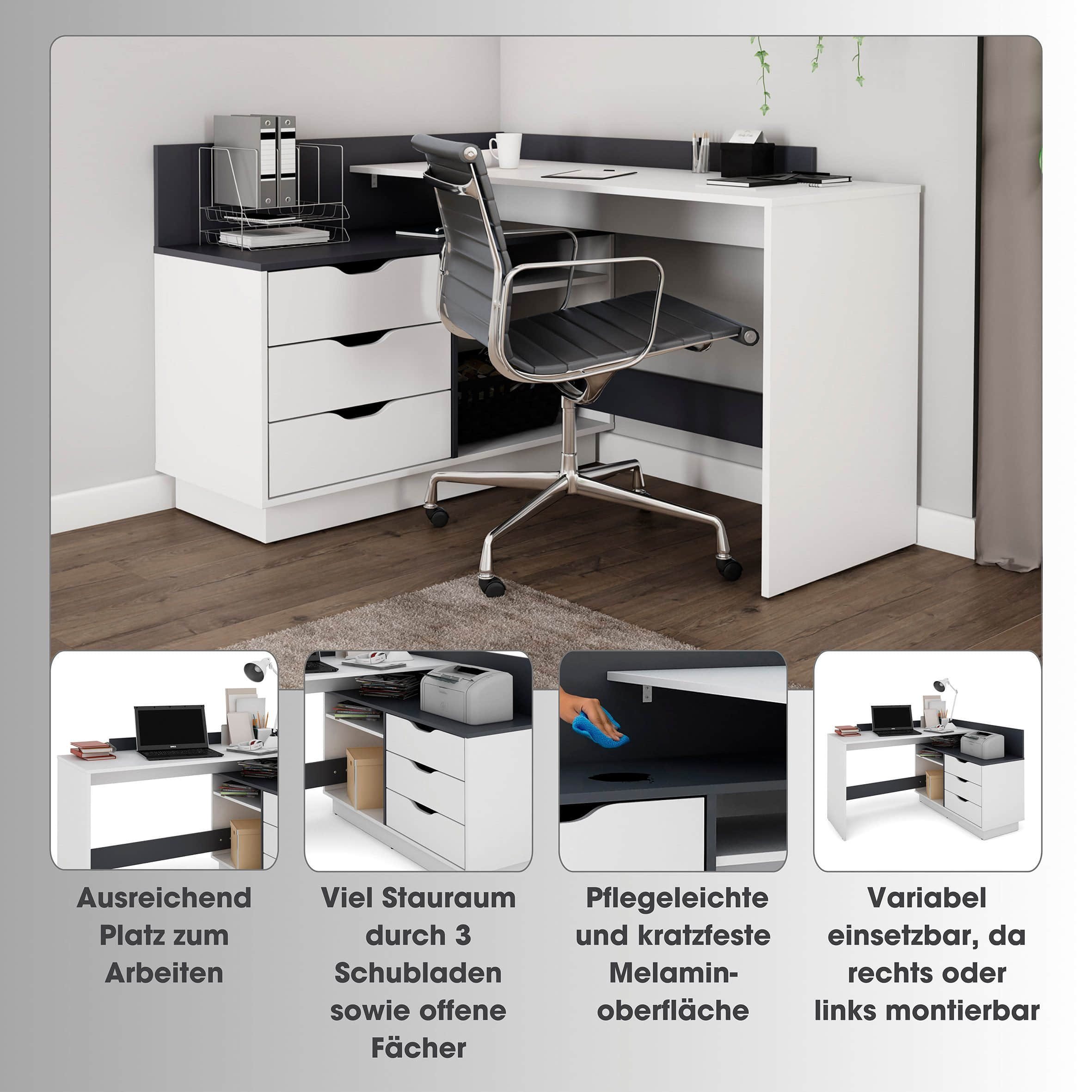 byLIVING Eckschreibtisch »Bern« - Moderner L-Schreibtisch mit 3 Schubladen, 129 cm Breite, rechts/links montierbar, FSC®-zertifiziert Old Wood/A Tische byLIVING
