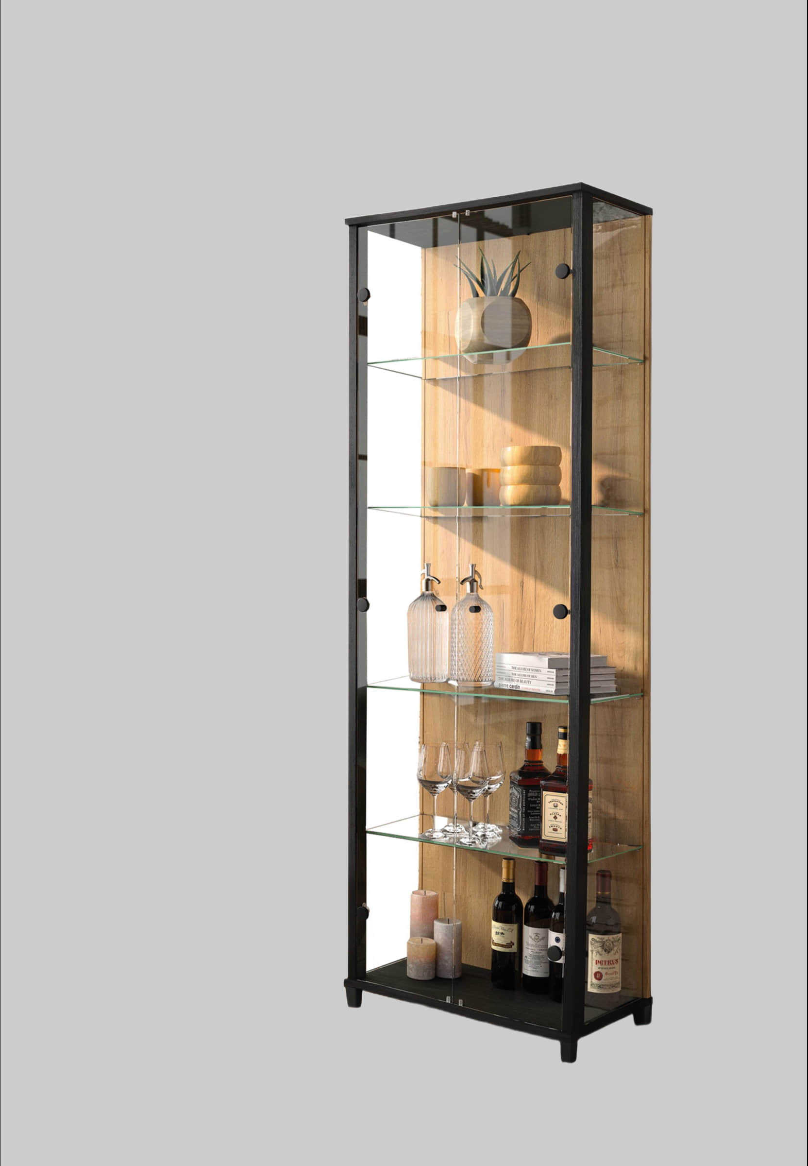 fif mu00F6bel fif möbel OPTIMA Premium Glass Display Cabinet - Adjustable Shelves Collector's Vitrine for Living Room & Study schwarz/ w Schränke