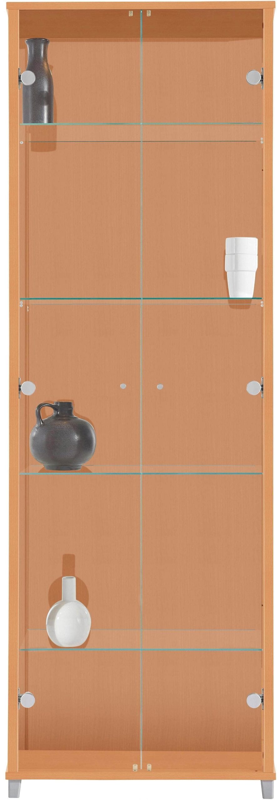 fif mu00F6bel Schränke fif möbel OPTIMA Premium Glass Display Cabinet - Adjustable Shelves Collector's Vitrine for Living Room & Study buchefarben