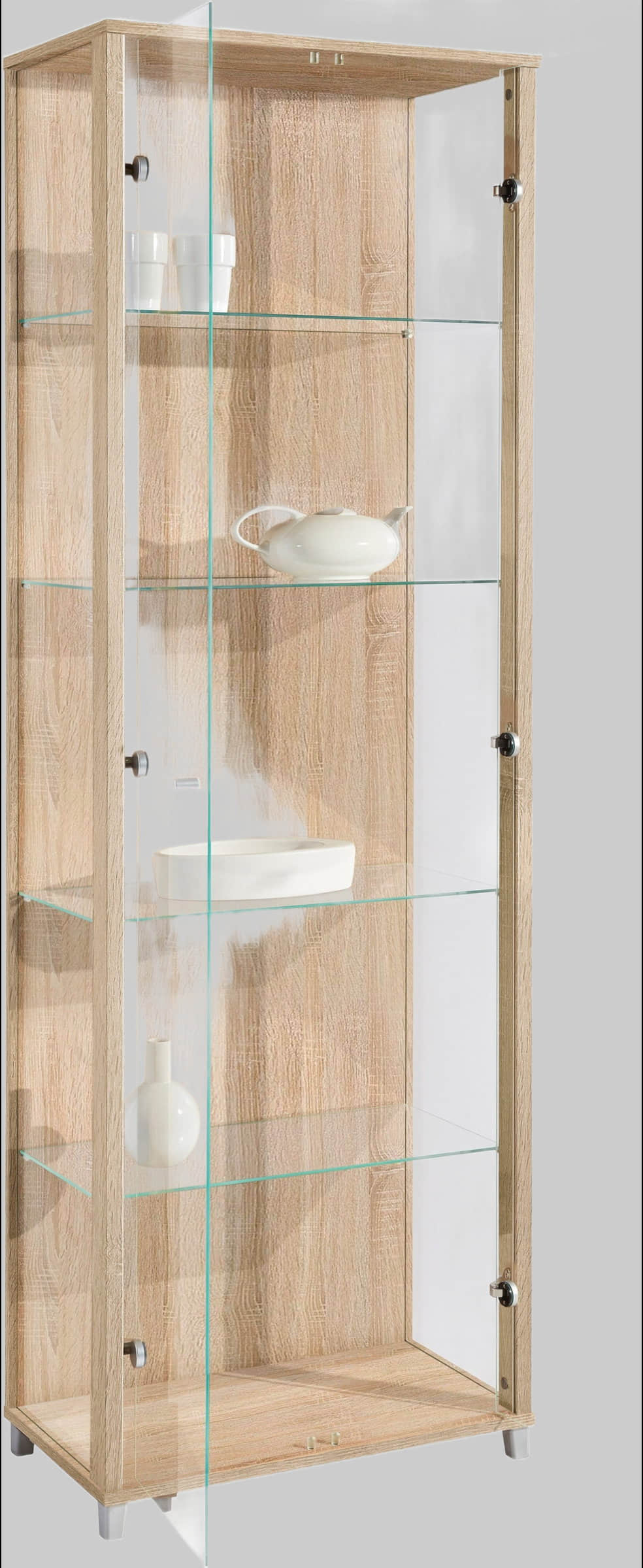 fif mu00F6bel fif möbel OPTIMA Premium Glass Display Cabinet - Adjustable Shelves Collector's Vitrine for Living Room & Study eichefarbe Schränke