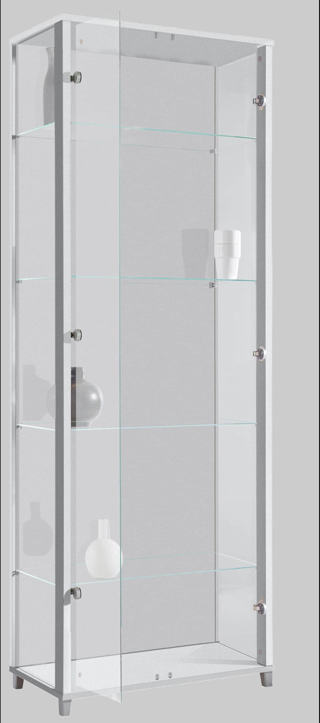 fif möbel OPTIMA Premium Glass Display Cabinet - Adjustable Shelves Collector's Vitrine for Living Room & Study silberfarben fif mu00F6bel Schränke