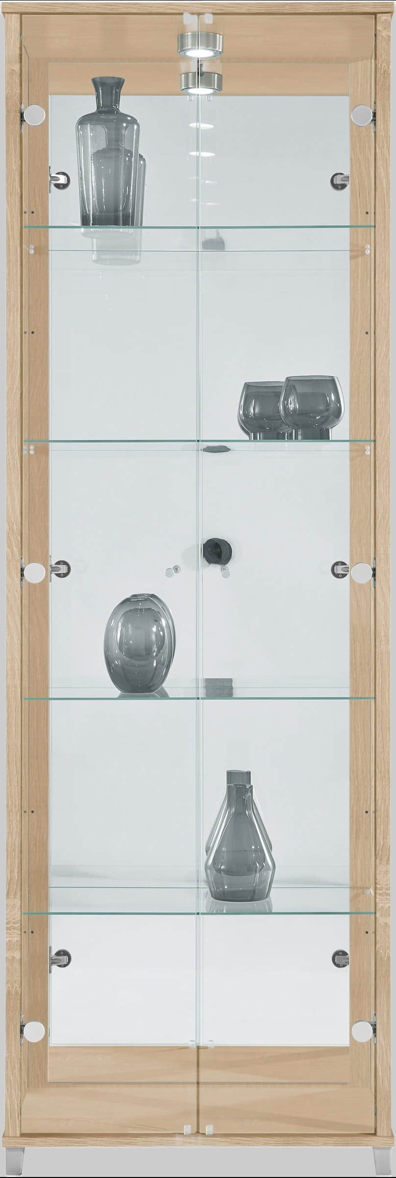 Schränke fif mu00F6bel fif möbel Vitrine »OPTIMA« - Moderne Standvitrine mit LED-Beleuchtung, 2 Glastüren & verspiegelter Rückwand | 58x172x33 cm | Sammlervitrine eichefarbe