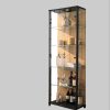 fif möbel Vitrine »OPTIMA« - Moderne Standvitrine mit LED-Beleuchtung, 2 Glastüren & verspiegelter Rückwand | 58x172x33 cm | Sammlervitrine schwarz/ w Schränke fif mu00F6bel