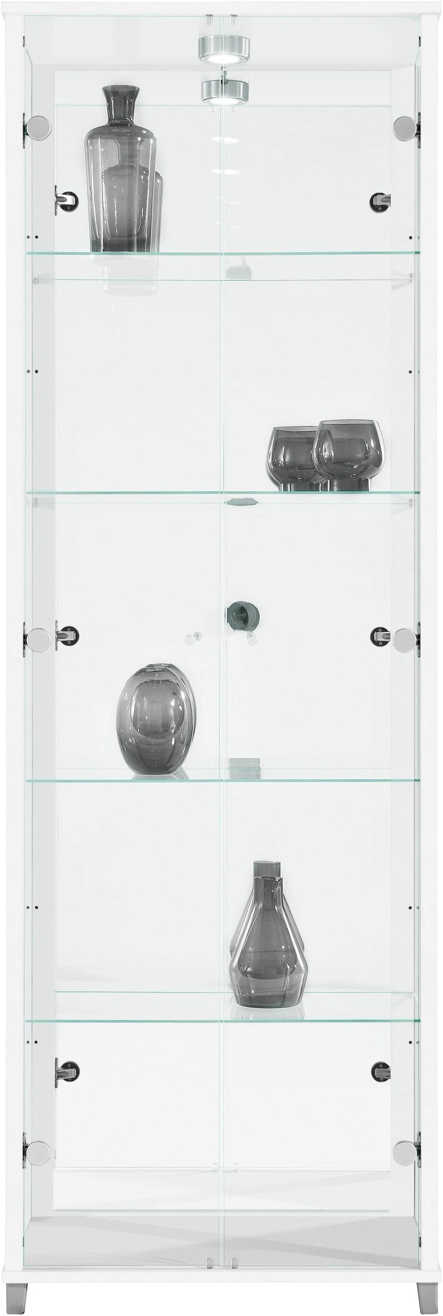 fif mu00F6bel Schränke fif möbel Vitrine »OPTIMA« - Moderne Standvitrine mit LED-Beleuchtung, 2 Glastüren & verspiegelter Rückwand | 58x172x33 cm | Sammlervitrine weiß