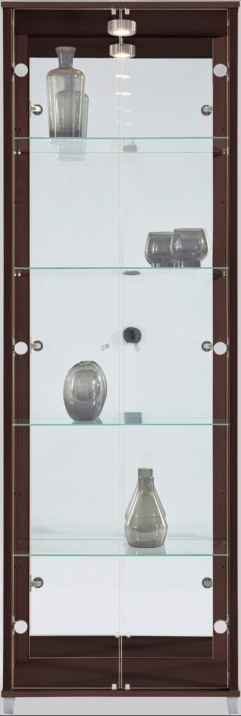 fif möbel Vitrine »OPTIMA« - Moderne Standvitrine mit LED-Beleuchtung, 2 Glastüren & verspiegelter Rückwand | 58x172x33 cm | Sammlervitrine wengefarben Schränke fif mu00F6bel