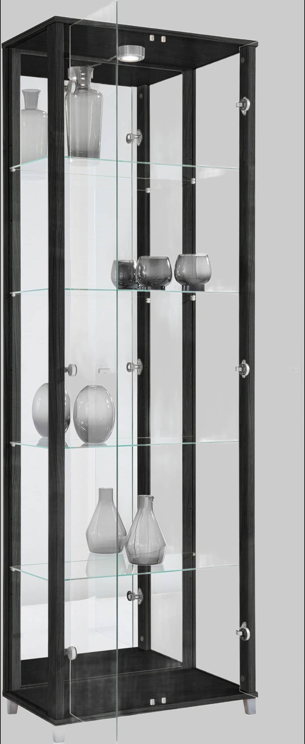 fif möbel Vitrine »OPTIMA« - Moderne Standvitrine mit LED-Beleuchtung, 2 Glastüren & verspiegelter Rückwand | 58x172x33 cm | Sammlervitrine schwarz fif mu00F6bel Schränke