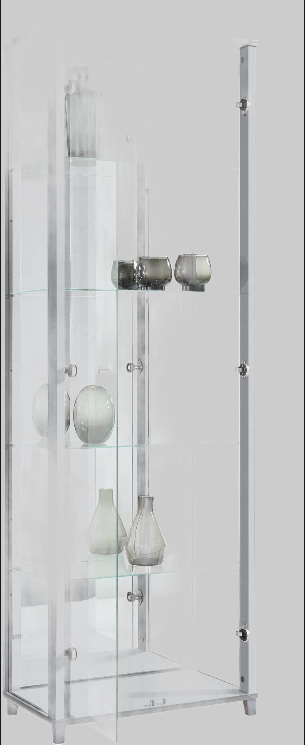 fif mu00F6bel Schränke fif möbel Vitrine »OPTIMA« - Moderne Standvitrine mit LED-Beleuchtung, 2 Glastüren & verspiegelter Rückwand | 58x172x33 cm | Sammlervitrine silberfarben