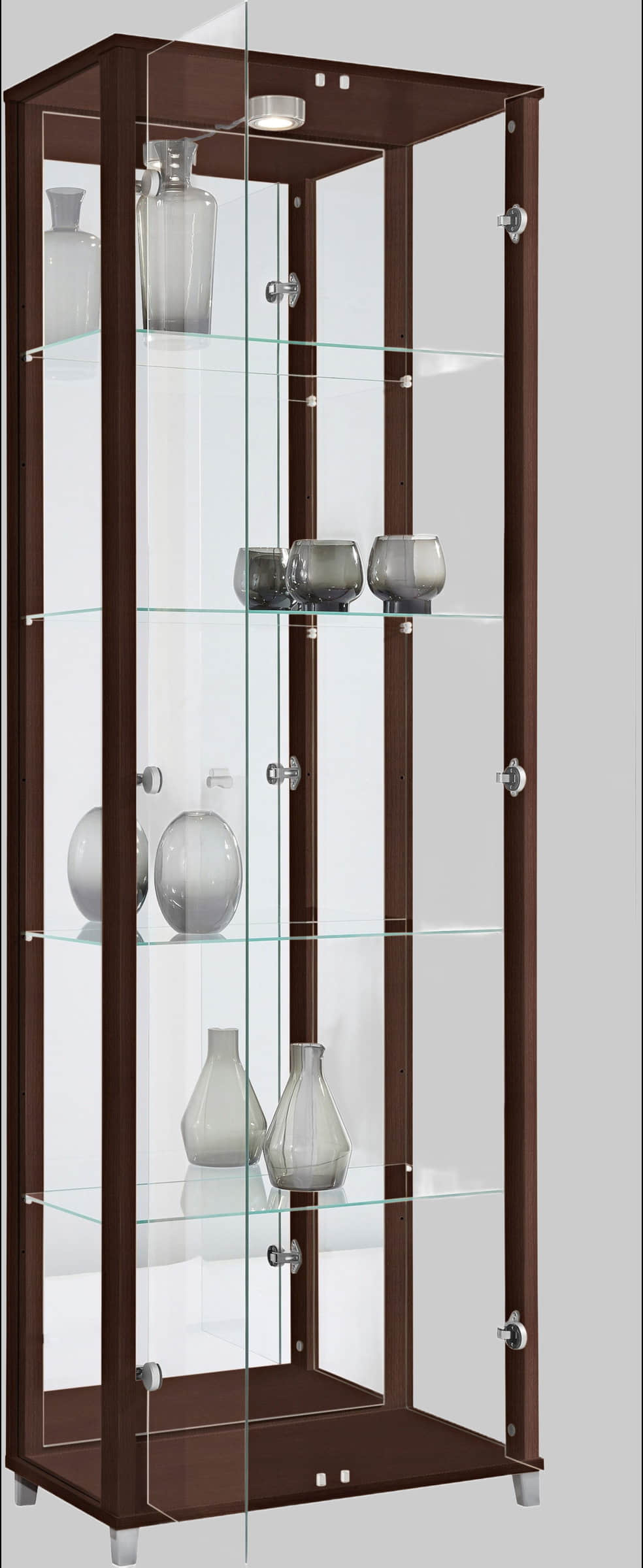 fif möbel Vitrine »OPTIMA« - Moderne Standvitrine mit LED-Beleuchtung, 2 Glastüren & verspiegelter Rückwand | 58x172x33 cm | Sammlervitrine wengefarben Schränke fif mu00F6bel