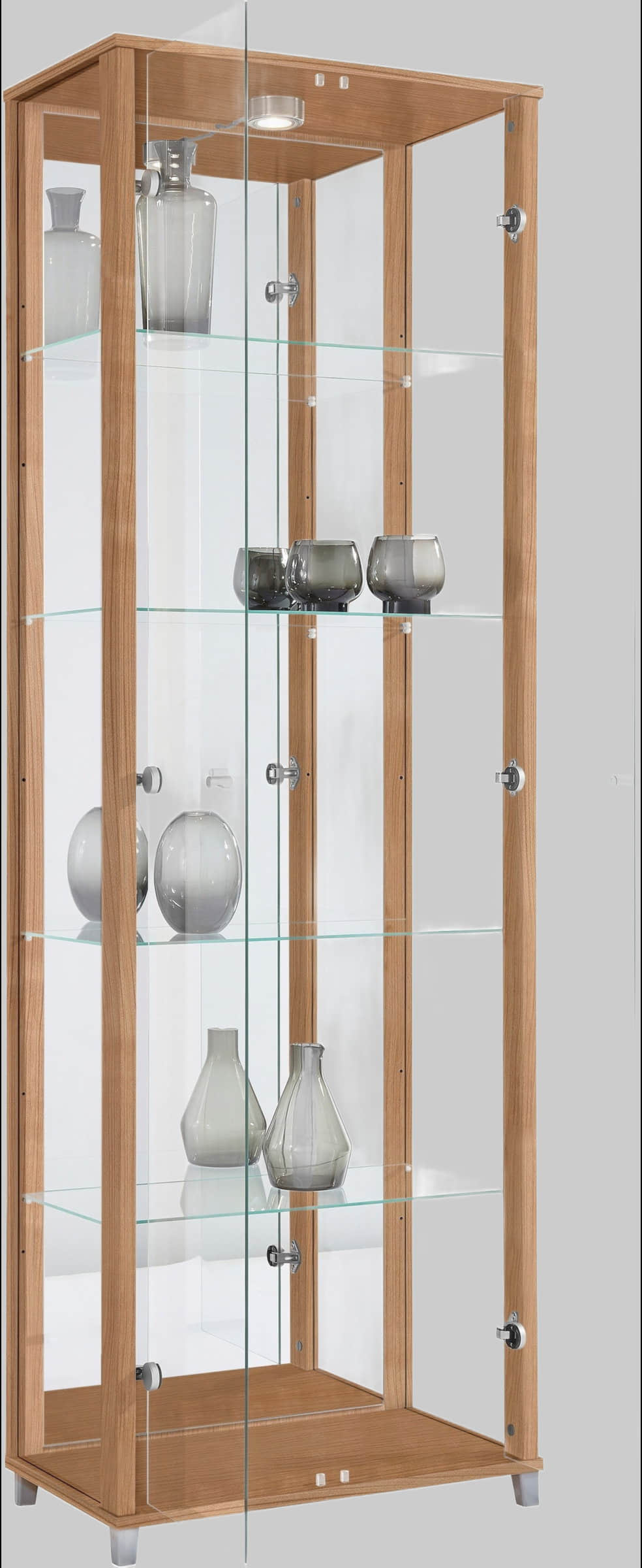 fif mu00F6bel Schränke fif möbel Vitrine »OPTIMA« - Moderne Standvitrine mit LED-Beleuchtung, 2 Glastüren & verspiegelter Rückwand | 58x172x33 cm | Sammlervitrine nocefarben