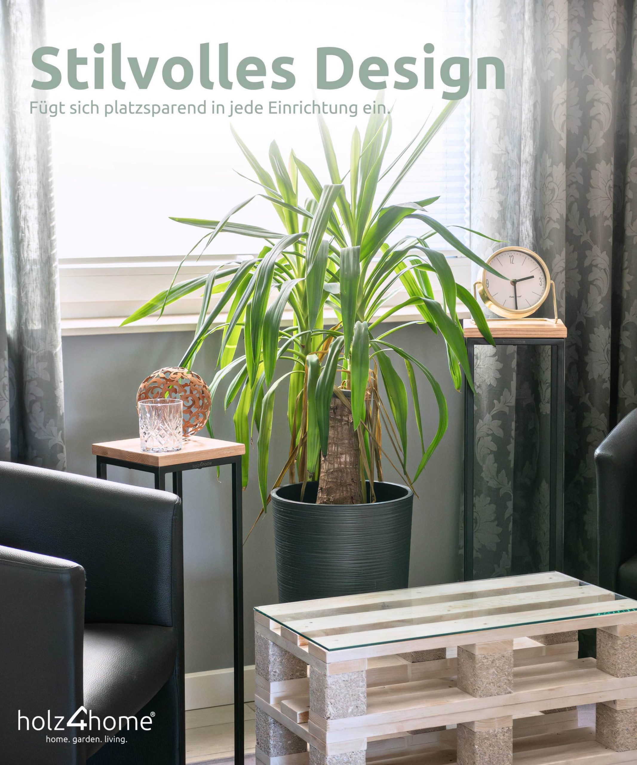 holz4homeu00AE holz4home® Massivholz Blumenständer Eiche Natur Geölt 50cm | Stahlrahmen Dekoständer | Pflanzenpodest Loftstyle 70 cm Garten & Balkon