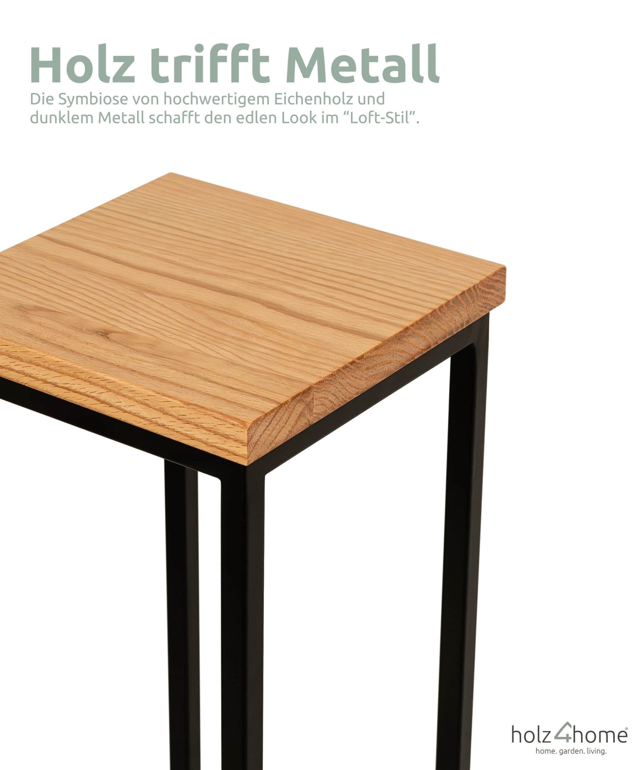 holz4homeu00AE Garten & Balkon holz4home® Massivholz Blumenständer Eiche Natur Geölt 50cm | Stahlrahmen Dekoständer | Pflanzenpodest Loftstyle 3er Set